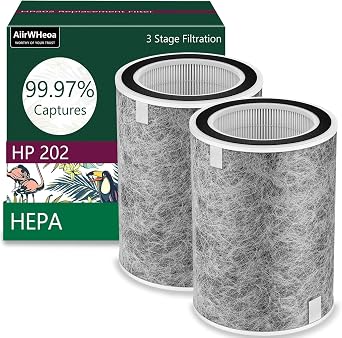2 Pack HP201 HP302 Replacement Filter Compatible with Shark Air Purifier MAX Series HP301 UA205 HP202 HP232 HC502 AP1000, True HEPA 3-in-1 Filter Cleans 99.97% Particles, Part # HE2FKBAS HE2FKBASMB