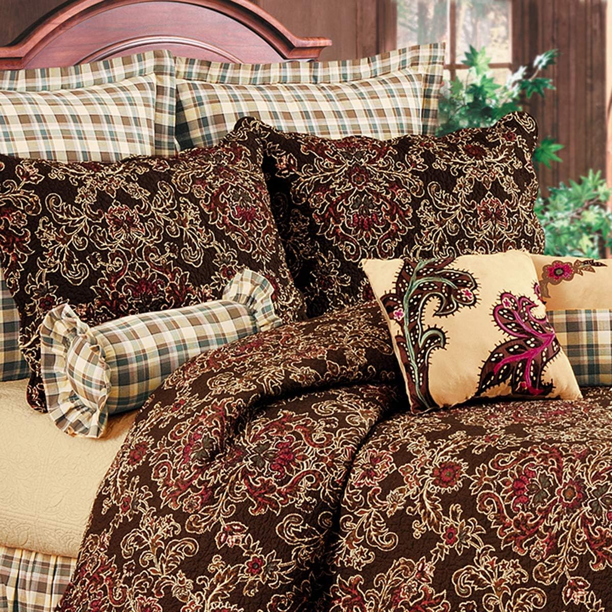 C&F Home Rustic Damask King Bedding Quilt 100% Cotton Lightweight Machine Washable Reversible Bedspread Coverlet Bed Bedroom Decor Decoration King Brown