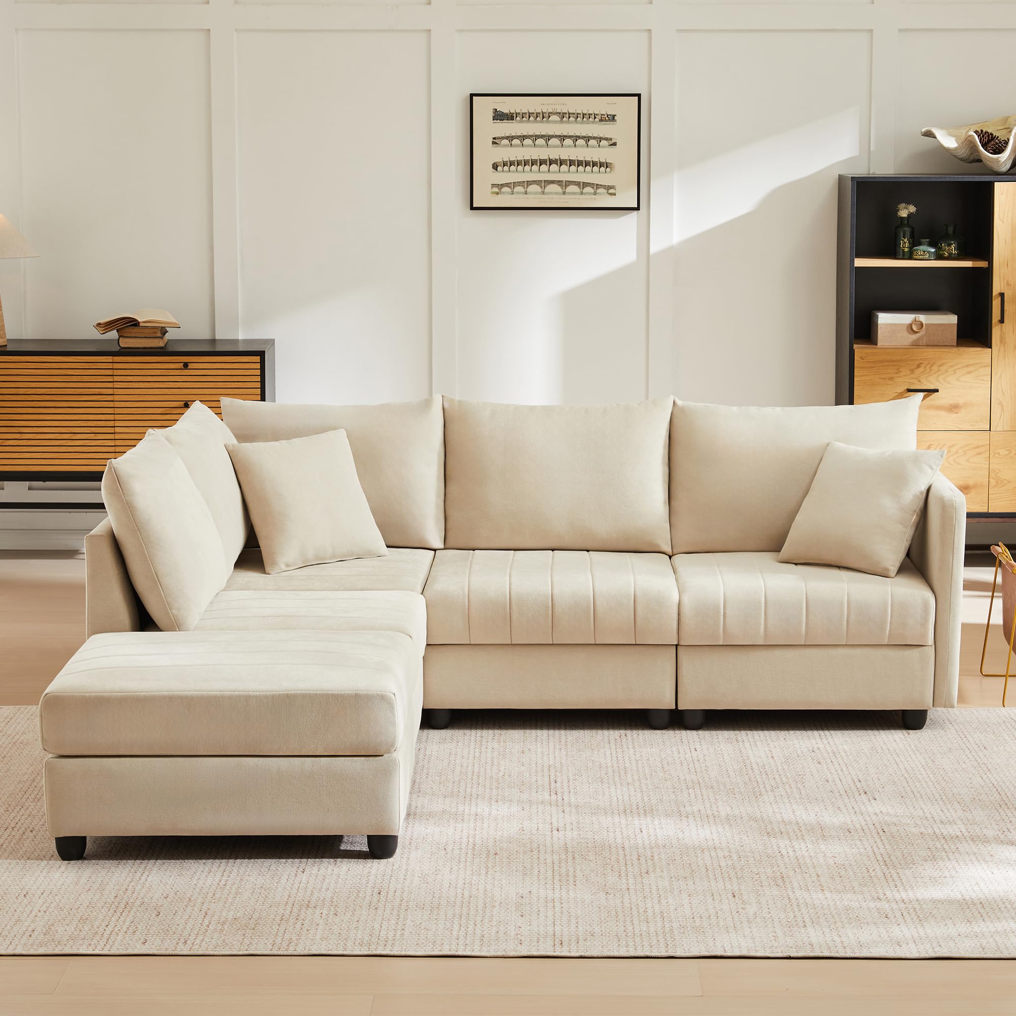 Moimhear Sofá esquinero modular de 5 plazas, reposapiés convertible | L
