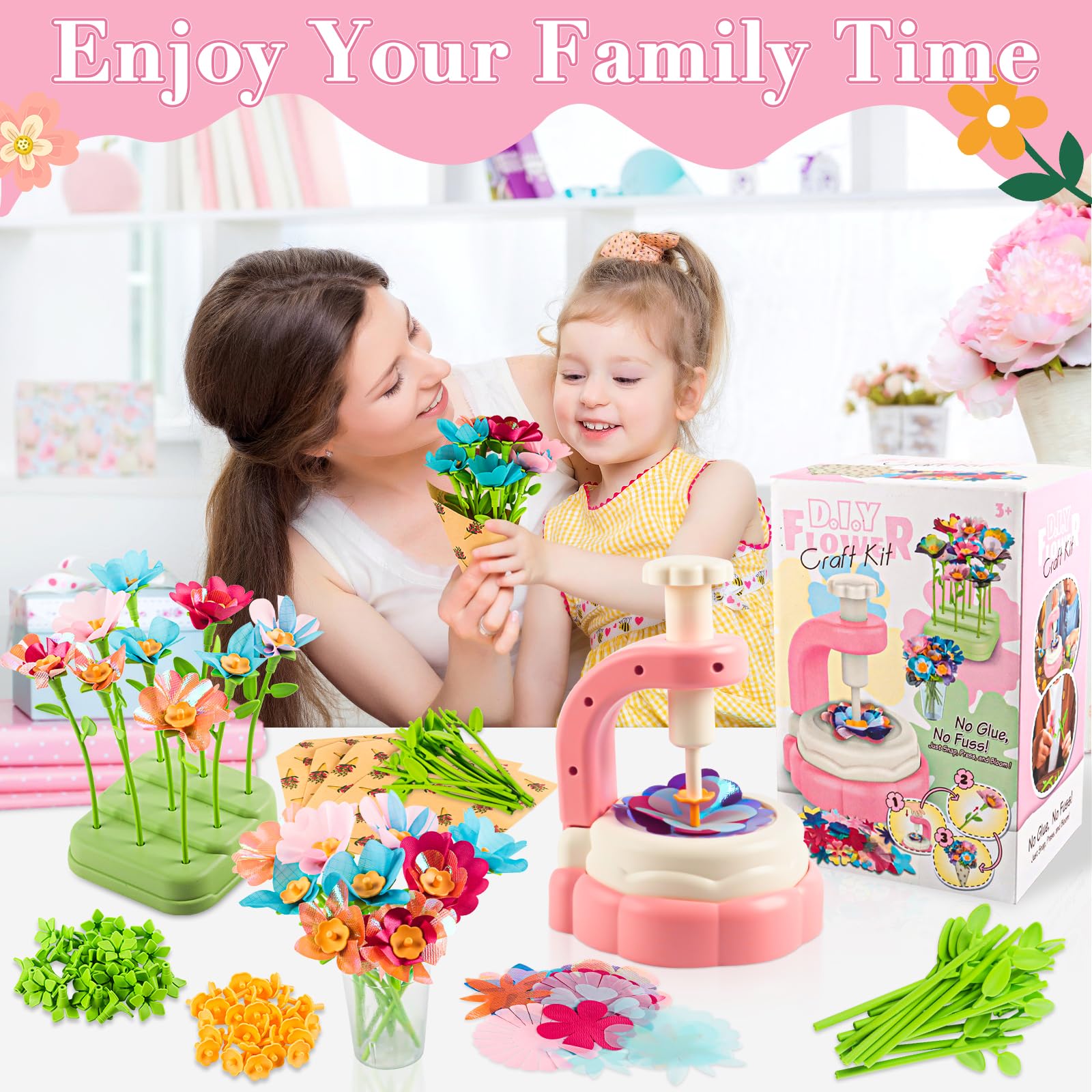 DIY Blumenpresse Kinder, Spielzeug Blumen Bastelset, Mädchen 4-12 Jahre Kreatives Blumen Basteln, Künstliches Blumenstrauß Spielzeug, für Mädchen Kindergeburtstag Weihnachten Geschenk