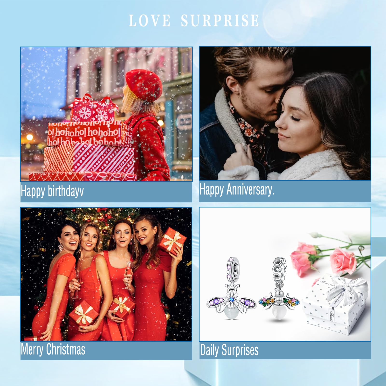 HappyStar Wisiorek charms ze srebra próby 925 do bransoletek, wisiorek typu charms, dla kobiet, kompatybilny z europejskimi bransoletkami i łańcuszkami Pandora (z koralikami dystansowymi