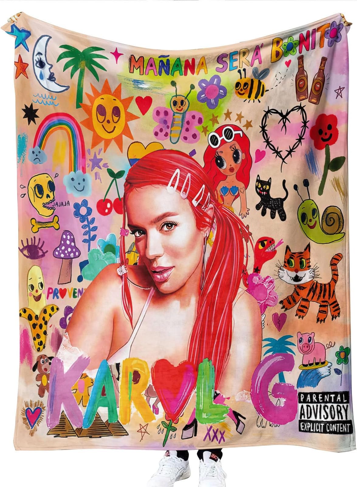 Throw Blanket for Bed Couch Soft Cozy Throw Blanket Karolg Singer Fans Mana Flannel Blankets for Bed Couch Living Room (50"x40", A)