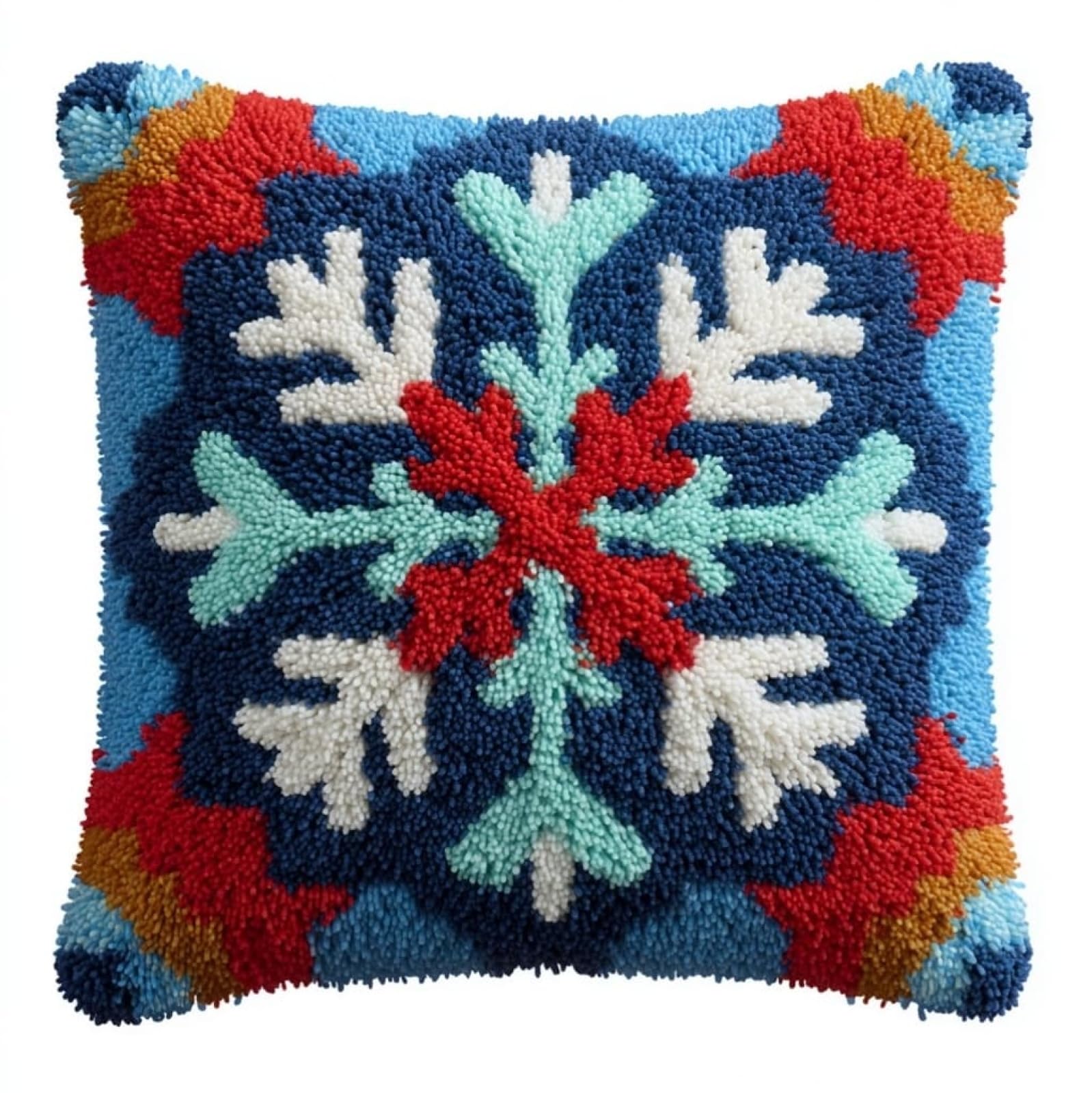 WallustrioaW Latch Hook Pillow Kit for Adults,Christmas Snowflakes