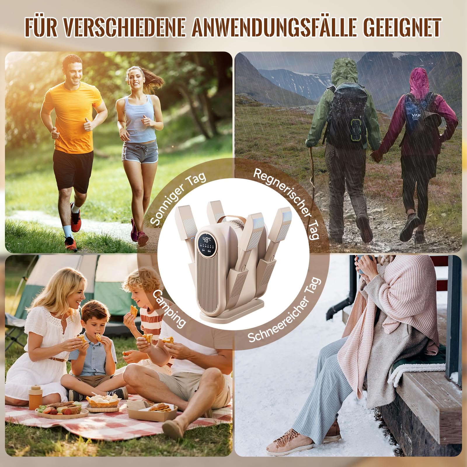 4 In 1 Schuhtrockner Elektrisch Antibakteriell, Shoe Dryer mit 1/3/6H Timer und 2 Windgeschwindigkeitseinstellungen, Tragbar Skischuhtrockner für Schuhe, Handschuhe, Hüte, Socken & Fußballschuhe