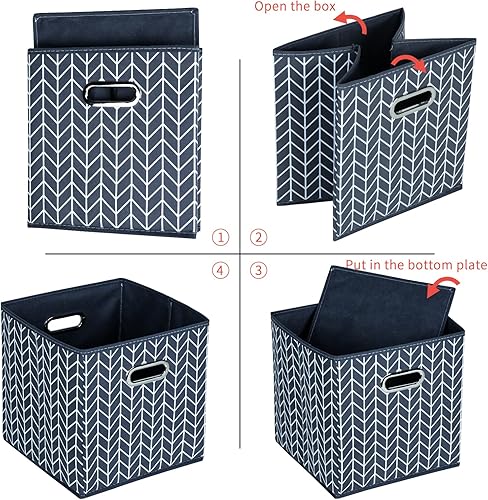 Miniatura 7 de Contenedores de almacenamiento de tela (11 x 11 x 11 pulgadas) con asas de metal dobles para armario, organizadores de cajones de dormitorio, juego