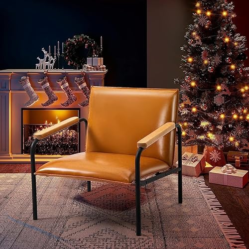 Miniatura 7 de Zanzio Silla decorativa de piel sintética de mediados de siglo para sala de estar, dormitorio, cómoda y resistente silla de café con patas de metal,