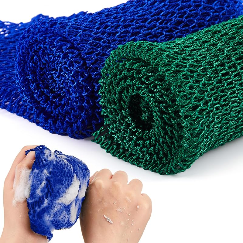 Shappy Esponja de Banho em Rede Africana de Nylon, 2 Unidades, Azul e Verde