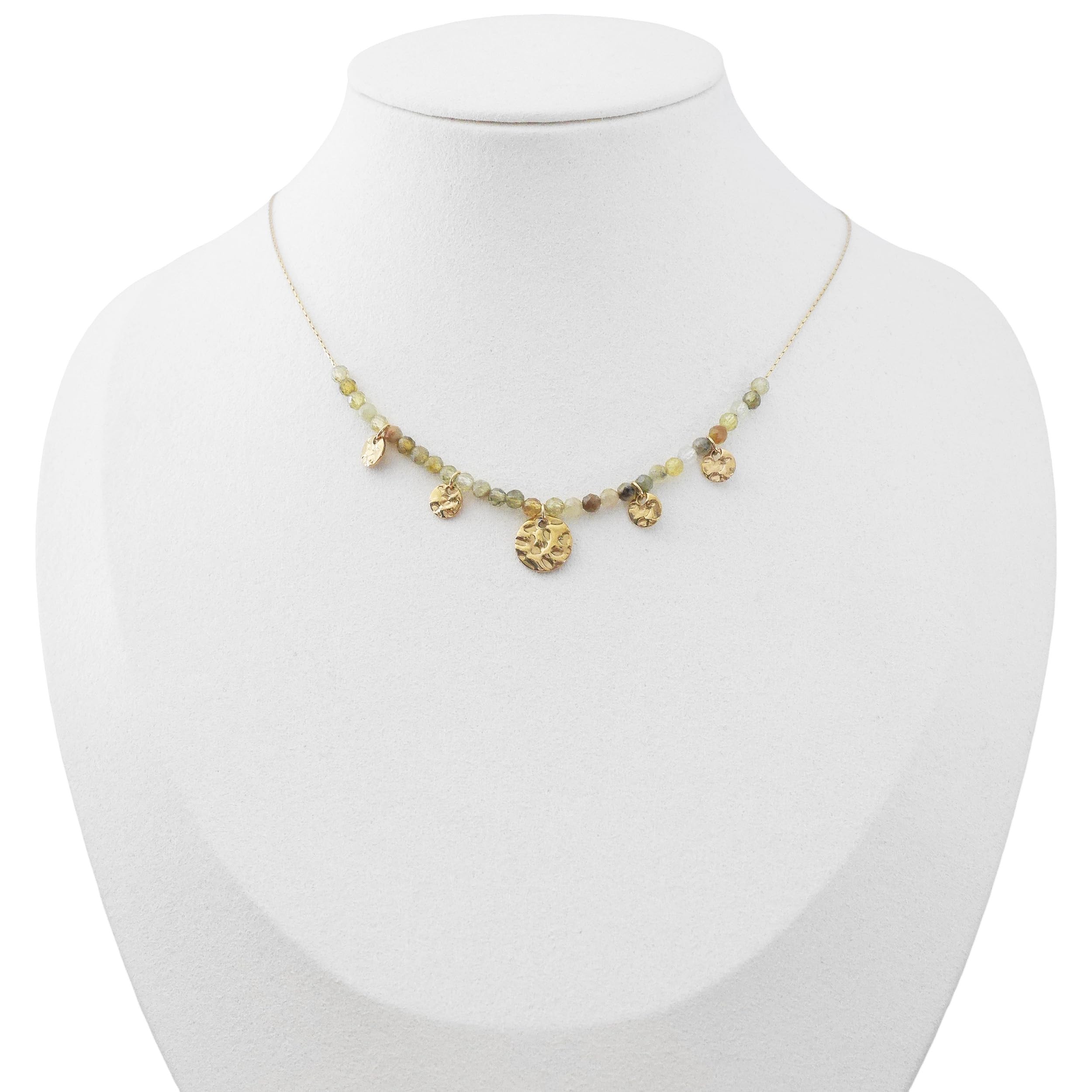 Collier ras-de-cou pampilles acier doré et grenat vert, le cadeau idéal pour elle - 5