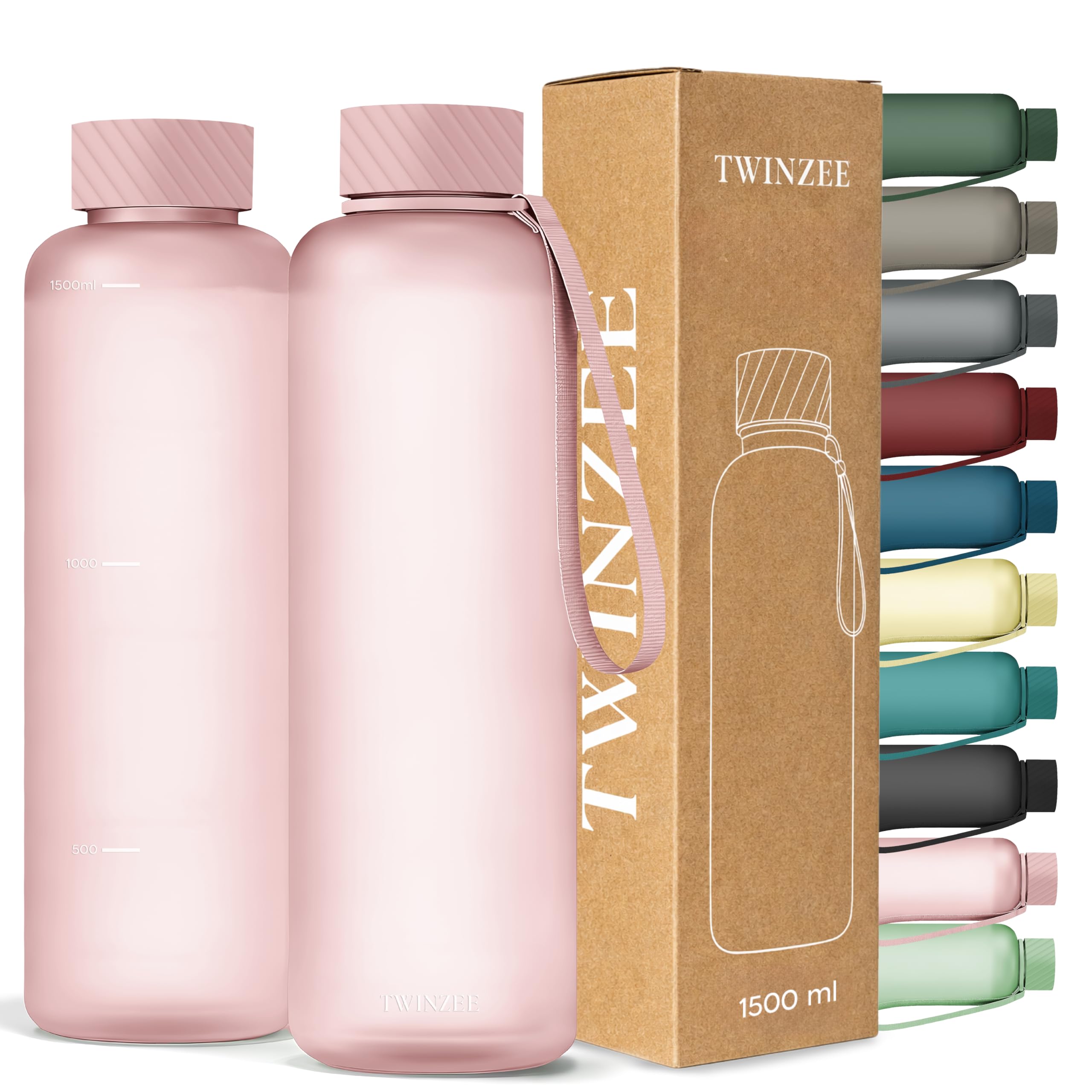 Twinzee Borraccia 1,5 litri - A Prova di Perdite, Senza BPA, Sostenibile - Water Bottle per Scuola e ufficio, Borraccia sportiva - Rosa