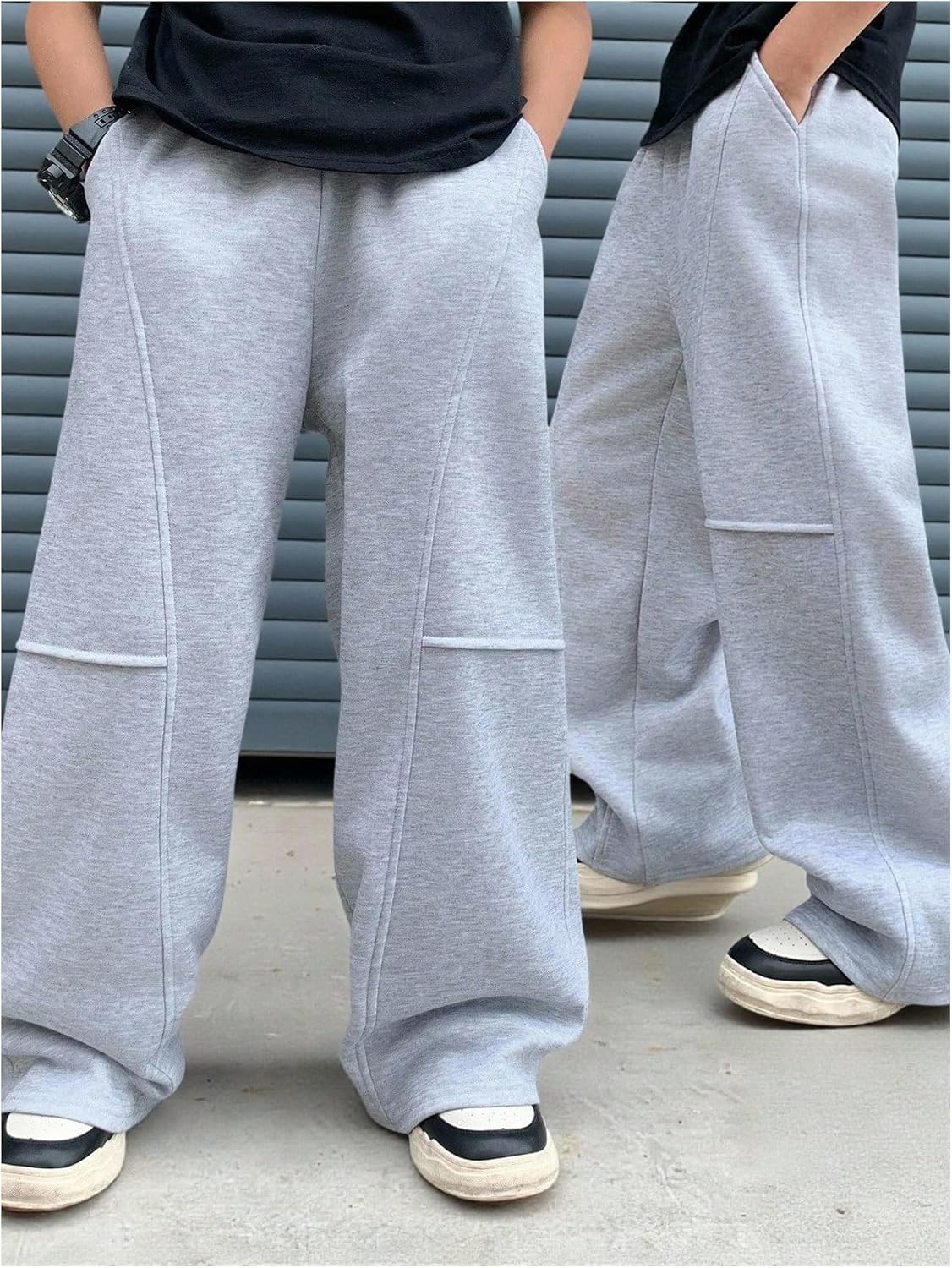 GORGLITTER Boy's Baggy Sweatpants Seam Elastic Waist Loose Wide Leg Long Sweat Pants with Pockets