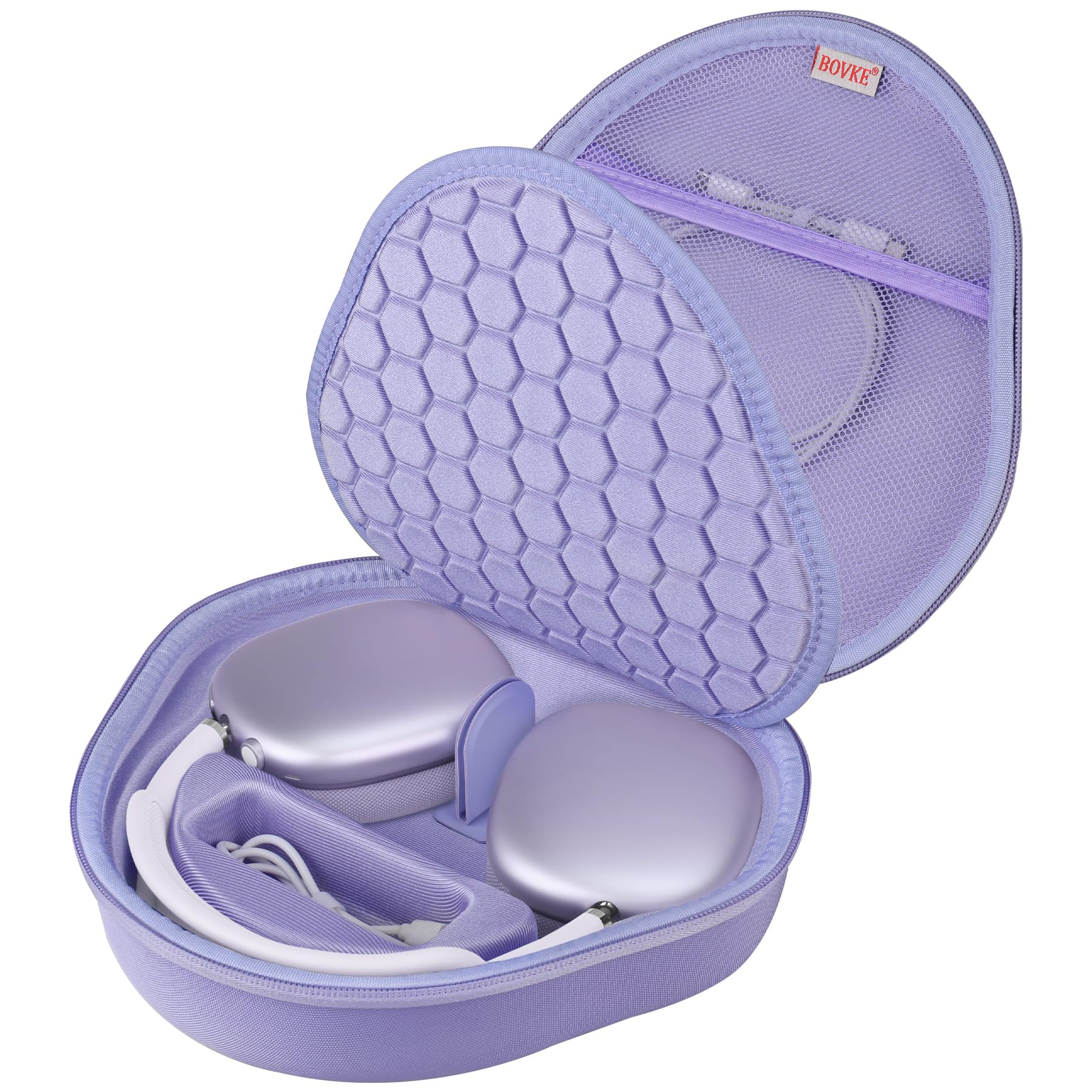BOVKE Hard Carrying Case with Sleep Mode for Apple AirPods Max Wireless Over-Ear Headphones, AirPods Max Protective Portable Storage Bag with Mesh Pocket for Headphone Accessories, Purple