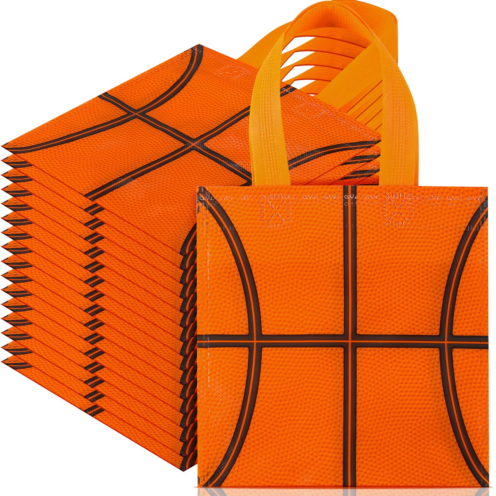 Sweetude 12 Pcs Basketball Party Gift Bags Sports Theme Candy Goodie Bags 7.8 x 7.8 Inch Basketball Non Woven Totes with Handles for Sports Party