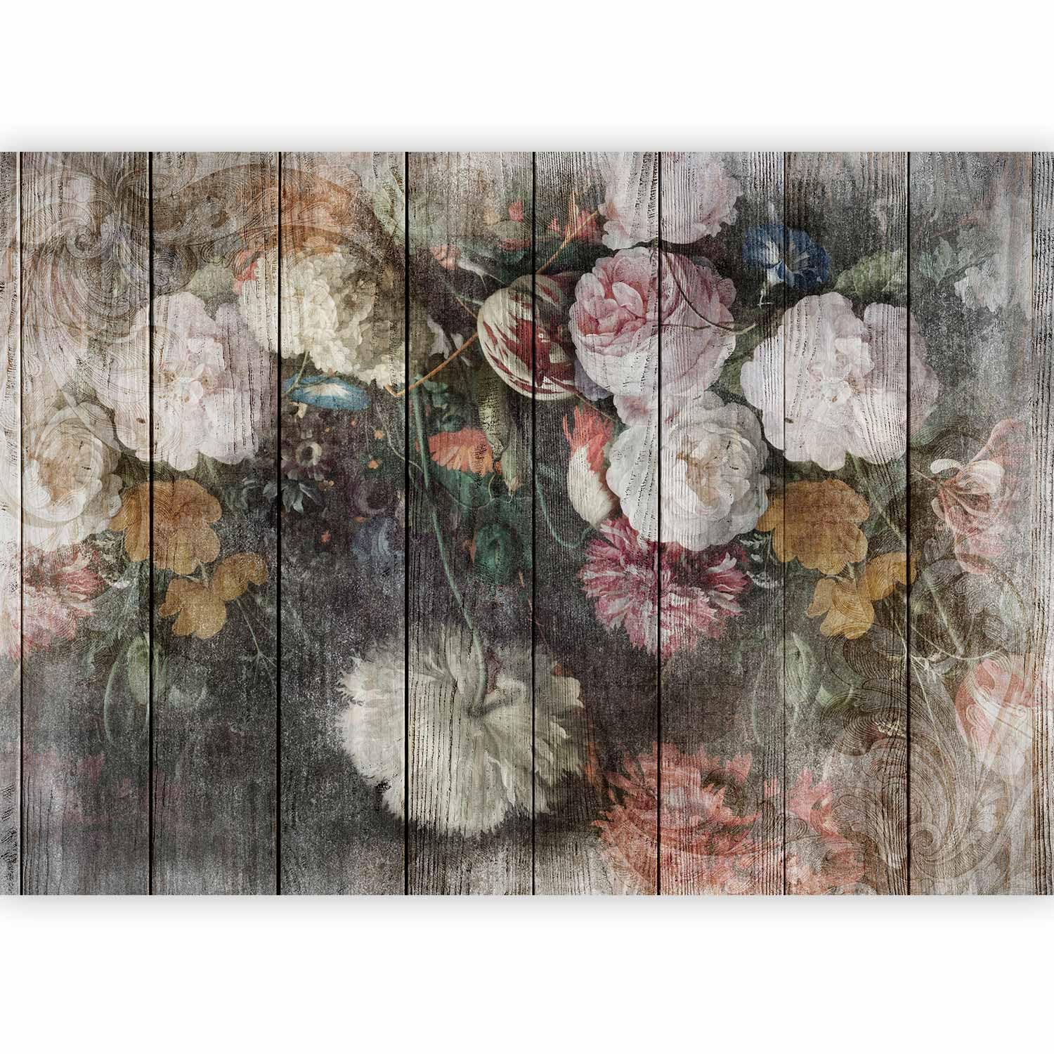 murando Photo Wallpaper Wood Like 250x175 cm / 98.4" x 68.9" Non-Woven Premium Art Print Fleece Wall Mural Decoration Poster Picture Design Modern Flower Peonies Pink b-C-0943-a-a โ image 1