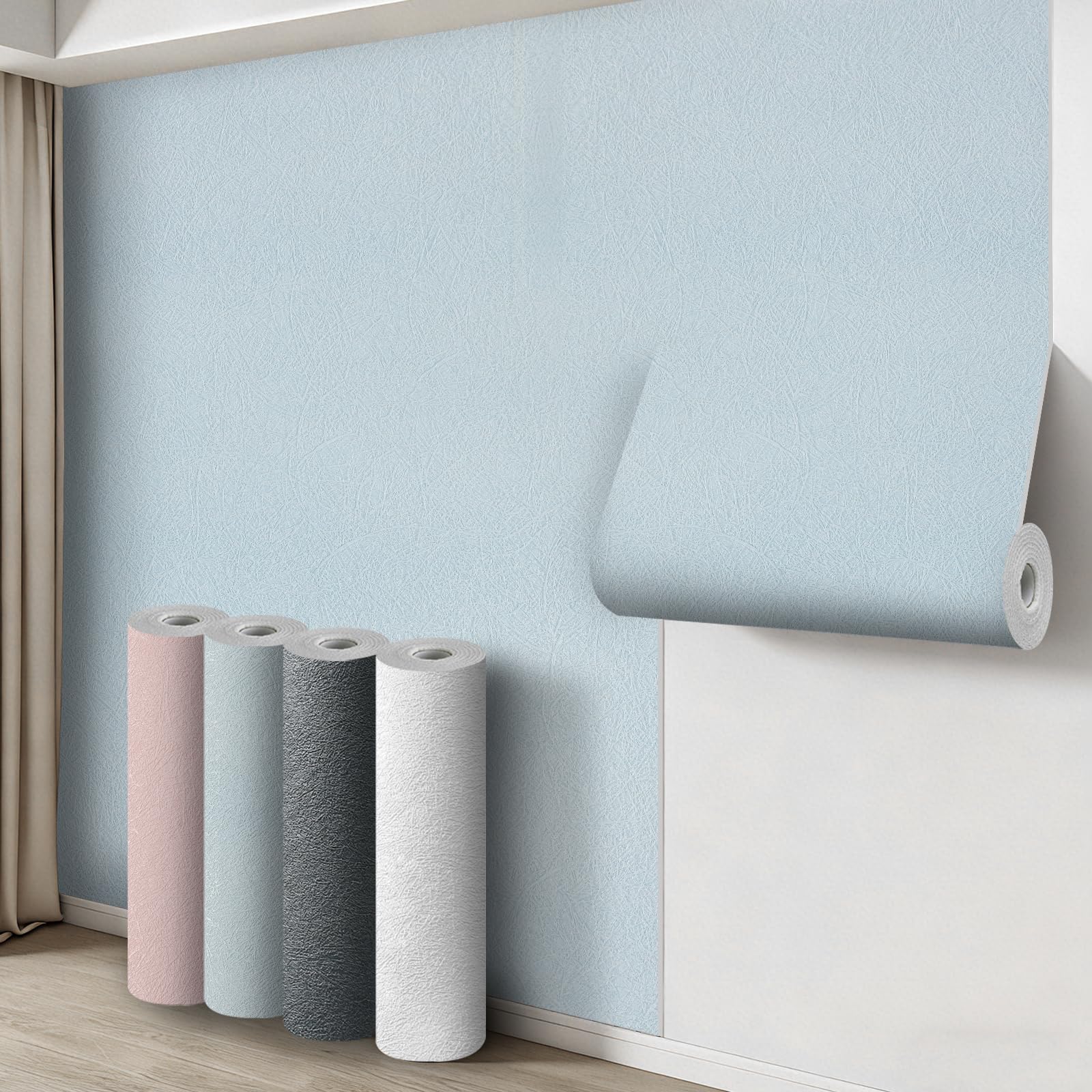 Takezuaa 5 Roll Self Adhesive Thermal Insulation Wallpaper 3mm Thick Blue Textured Peel and Stick Wallpaper for Walls Ceilings - Waterproof Damp Proof Wallpapers for Bad Cold Walls 50cm x 2.8m