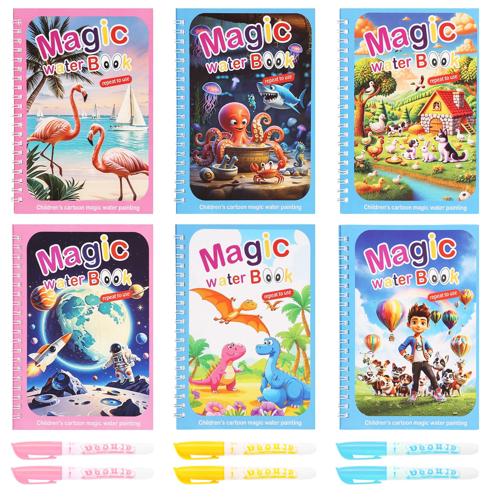 MOSTFUN 6 Pieces Water Magic Colouring Books, Water Painting Books for Kids