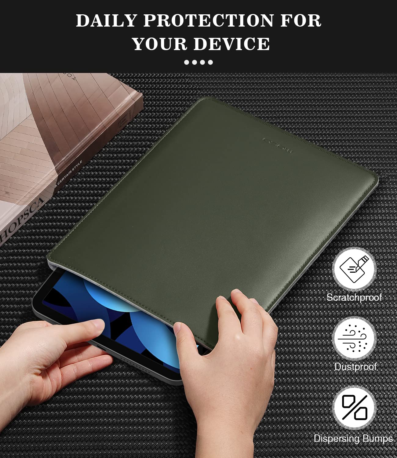 MoKo Custodia per Tablet Compatibile con iPad Air 5 10.9‘’ 2022 iPad PRO 11 2021/2020/2018, iPad 9th 8th 7th Gen 10.2, iPad Air 4 10.9, iPad 9.7, Cover per Tablet da 9-11'', in Feltro, Verde Notte