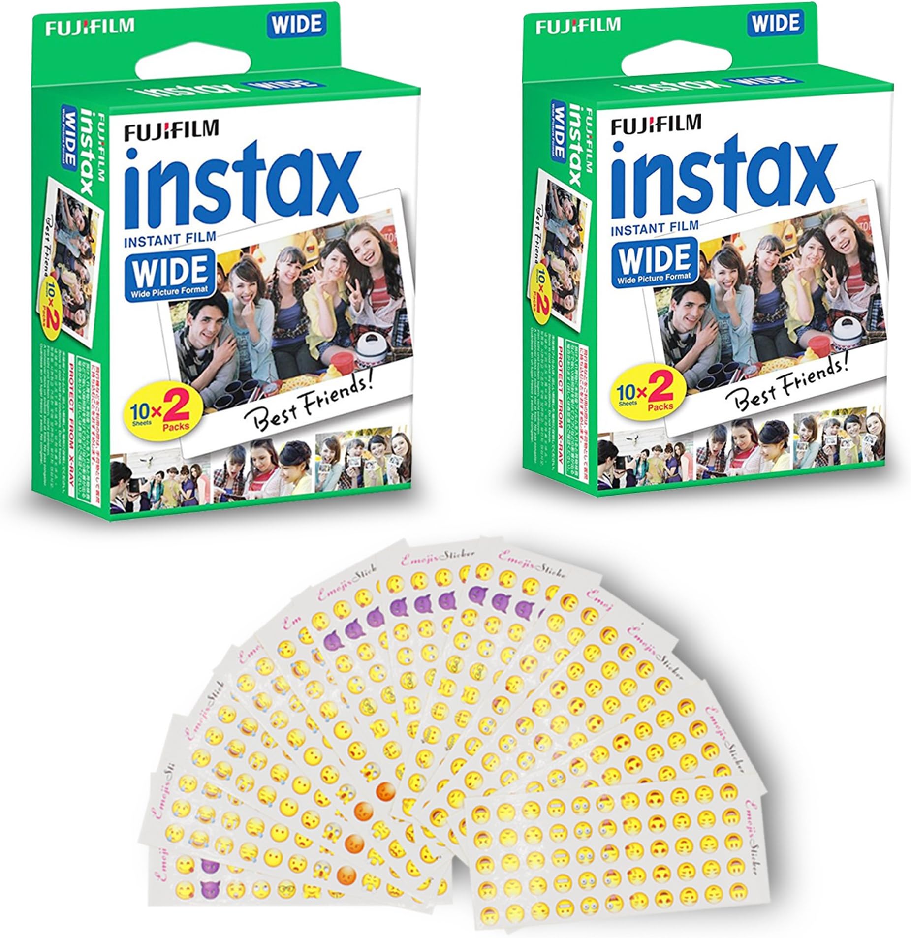 Fujifilm Instax Wide Instant 40 Film for Fuji Instax Wide 210 200 100 300 Instant Photo Camera Plus Emoj Smiley Stickers