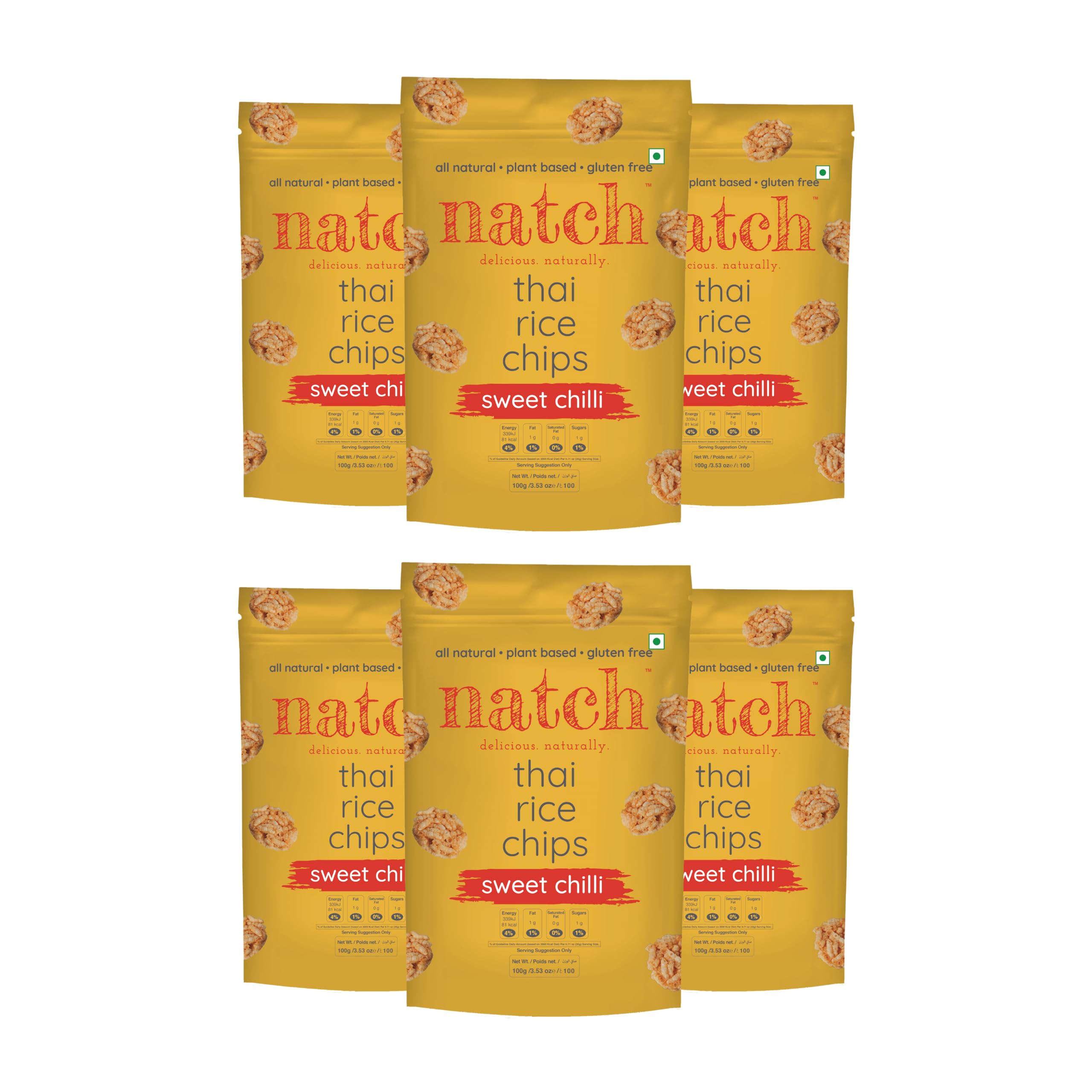 Natch Thai Sticky Rice Chips, 100% All Natural, Vegan, Gluten Free, No Artificial Preservatives, Trans Fat Free, Low Calorie, Sweet Chilli Flavour, 100g each (Pack of 3)-image-43