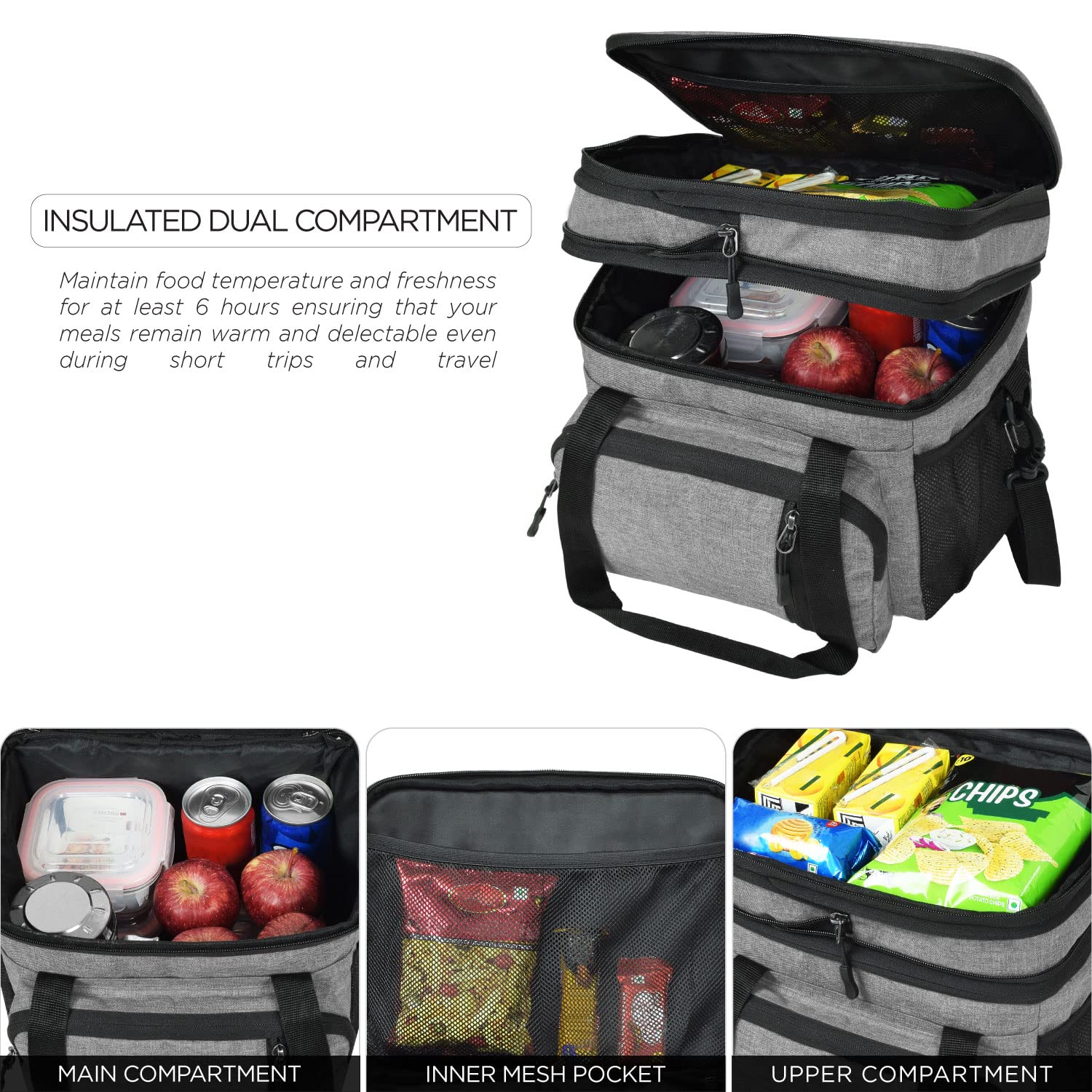 FATMUG Portable Insulated Small Lunch Bag - Keeps Food and Drinks Cool and Fresh - Light Grey 4