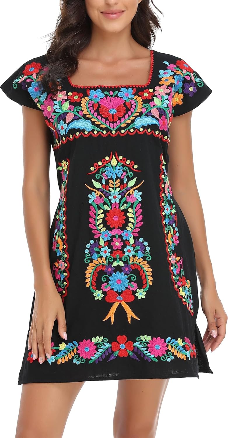 YZXDORWJ Women Mexican Embroidered Dress Ruffle Collar Sleeveless - Image 5