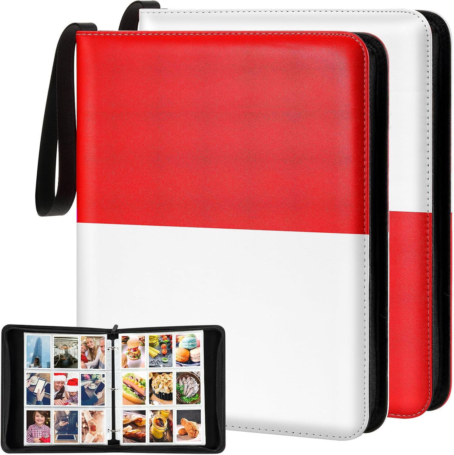 Pinkunn 2 Pack 9 Pocket Card Binder, 900 Double Sided Pocket PU Collection Binder White Red Zip Trading Card Collector Album Cards Folder Compatible with MTG, TCG, Sports Cards Game Birthday Gifts