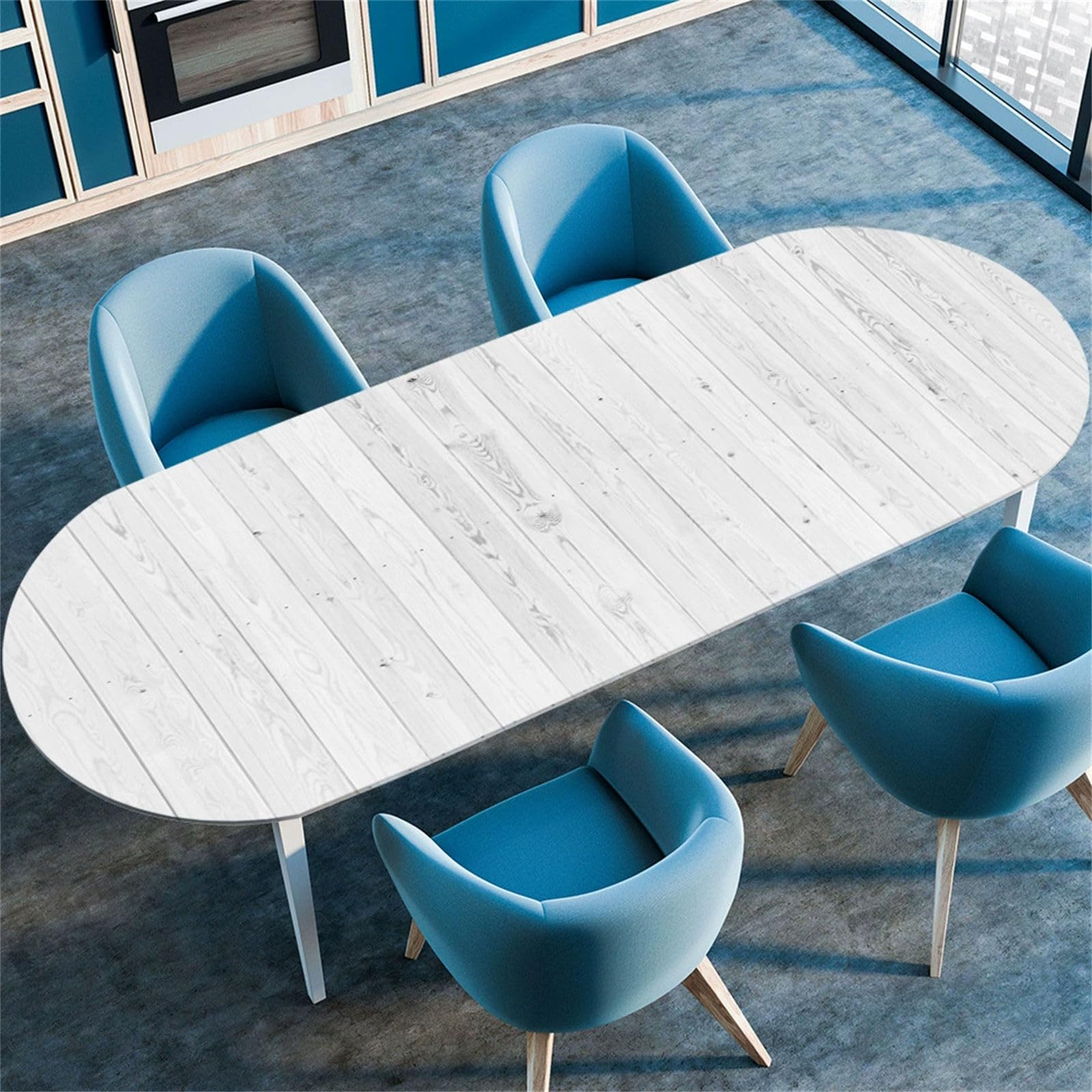 Morbuy Oval Elastic Fitted Tablecloth, 3D Wooden Board Pattern Oval Fitted Table Cover Waterproof Wipe Clean Table Cloth Stain Resistant Tablecloths for Party Kitchen (Light Grey,107x165cm)