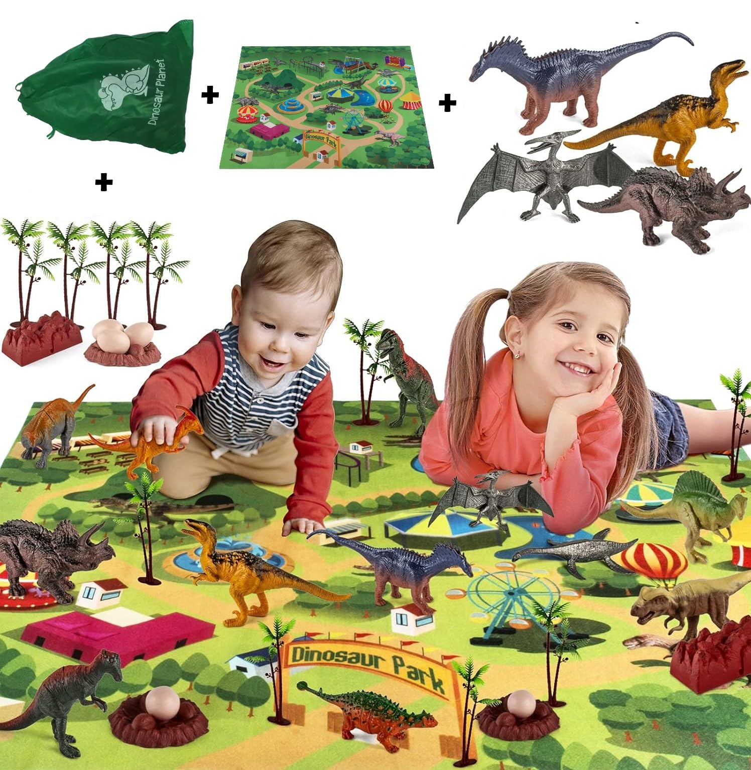 De-Lite 2026 Dinosaur Park Play Set 42 Pieces w/ Mat & Storage Bag, Action Figures, PVC Anime Movable Collectible Model Statue Toys-Special Edition
