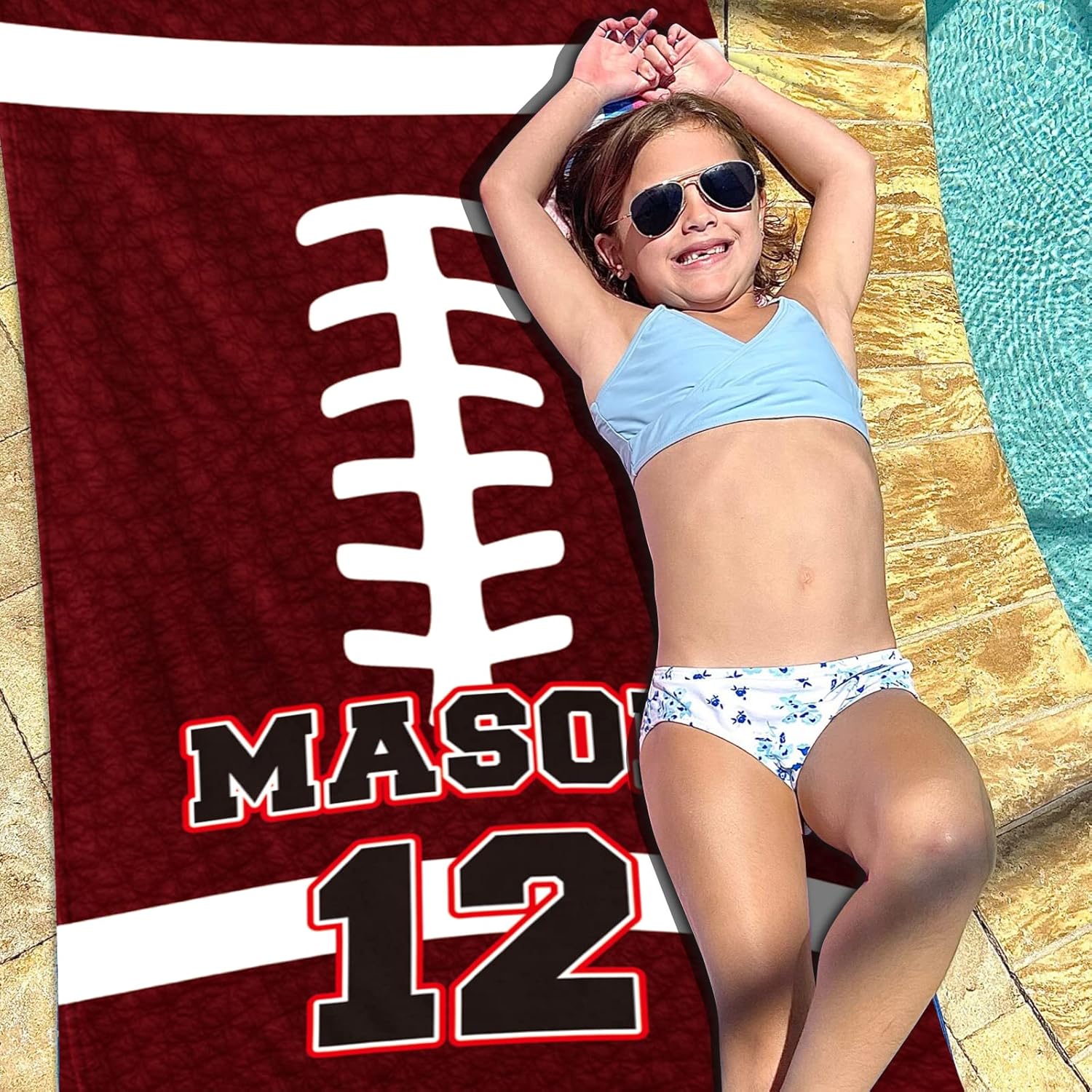 Personalized Football Beach Towel for Kids - Quick Dry Custom Name Towel for Boys and Girls - Bath Towels for Swimming Sport Travel(35" x 70")