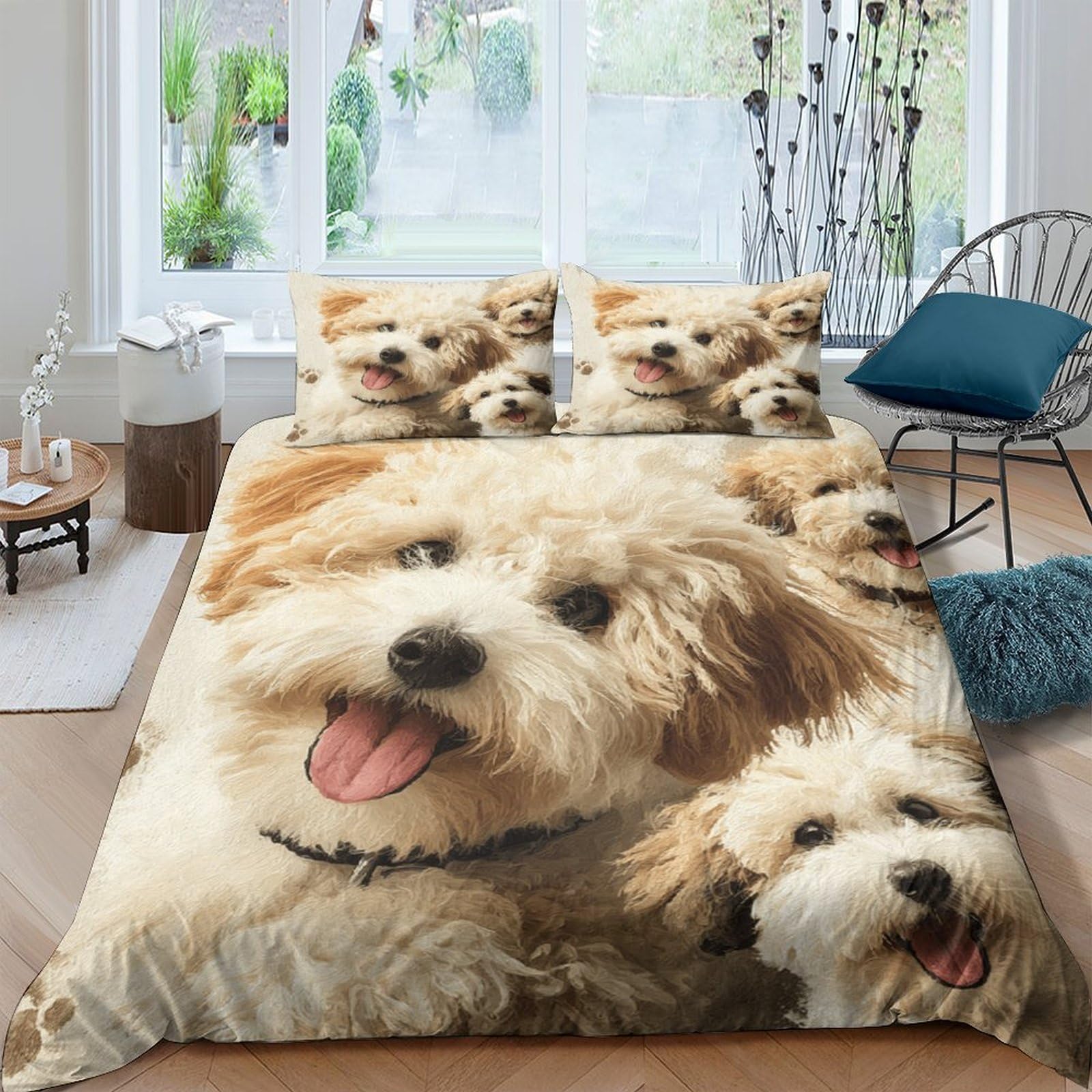 GPLZQXKJNH 3D Printed Cute Fluffy Dog Duvet Cover Set Microfiber Soft Breathable with 2 Pillowcases for Bedroom Decor Single（135x200cm）