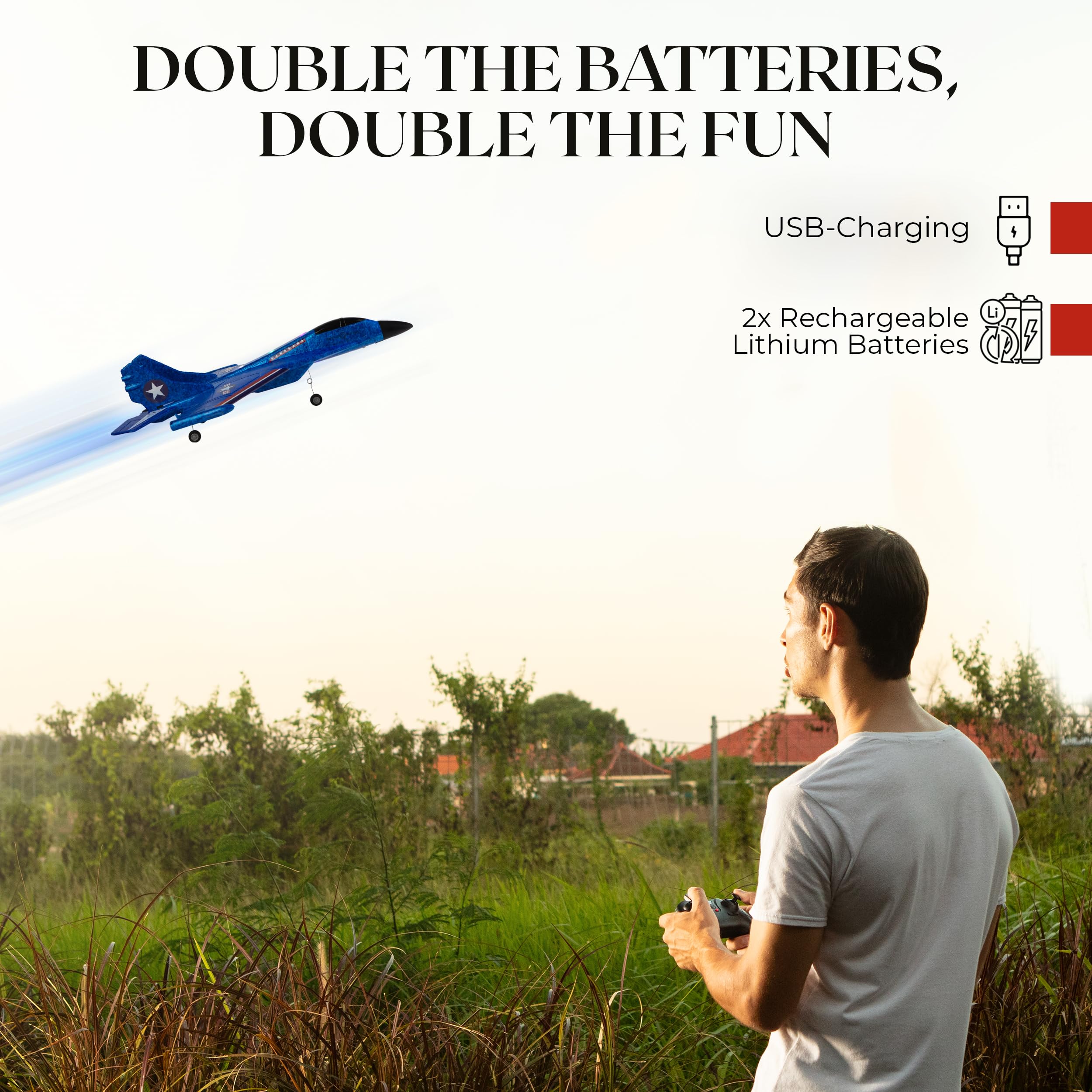 GHOSTX3 GhostXIII RC Plane - Durable RC Airplane with Shock-Absoring Peak - Long-Lasting Remote Control Airplane with 2 Batteries Included - RC Planes for Beginners with 2.4 GHz Connection