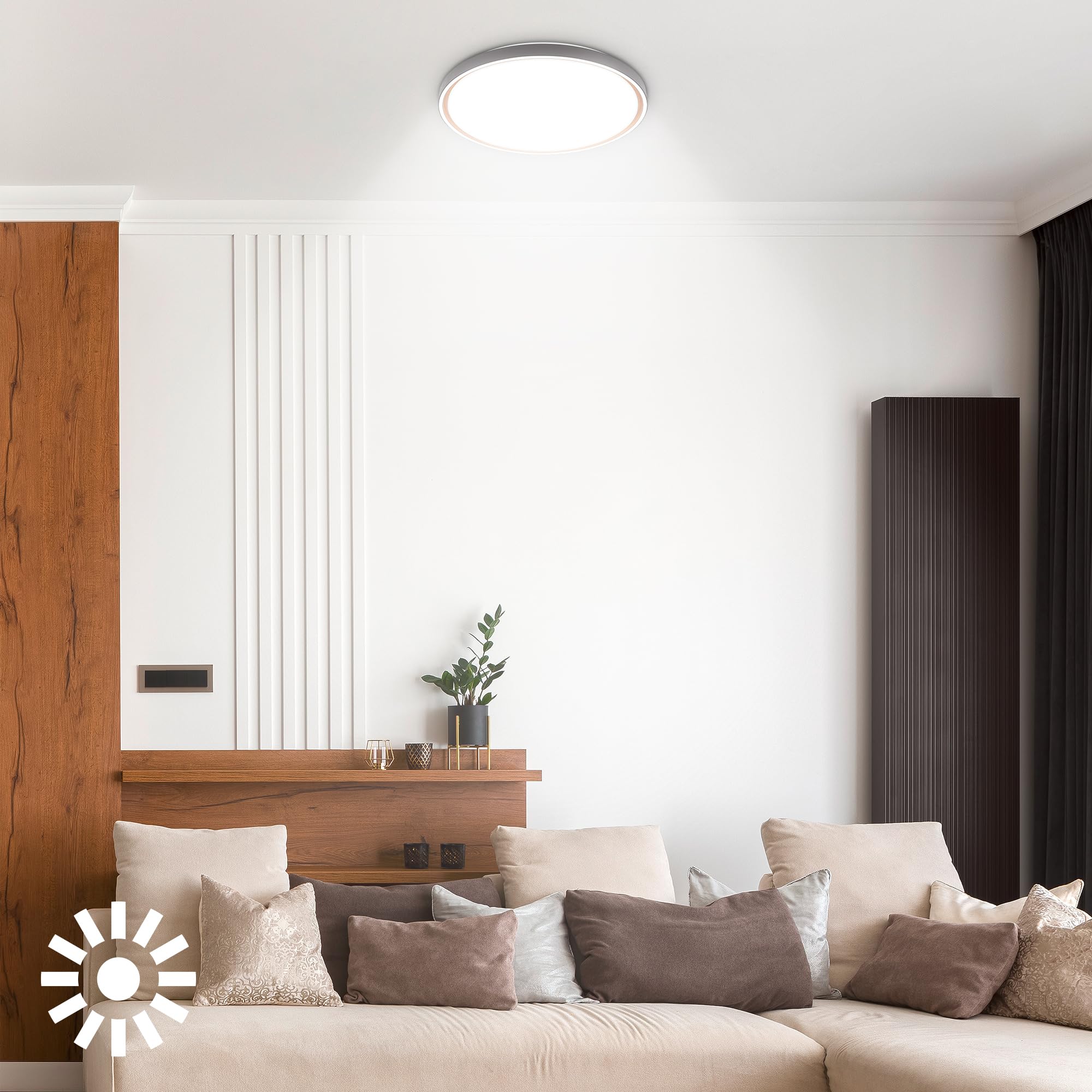 BRILONER - Lampa sufitowa LED z pilotem zdalnego sterowania, możliwość ściemniania, CCT ciepła do zimnej bieli, żyrandol do salonu, sypialni, oprawa sufitowa, kuchnia, 49 x 6,5 cm, antracyt