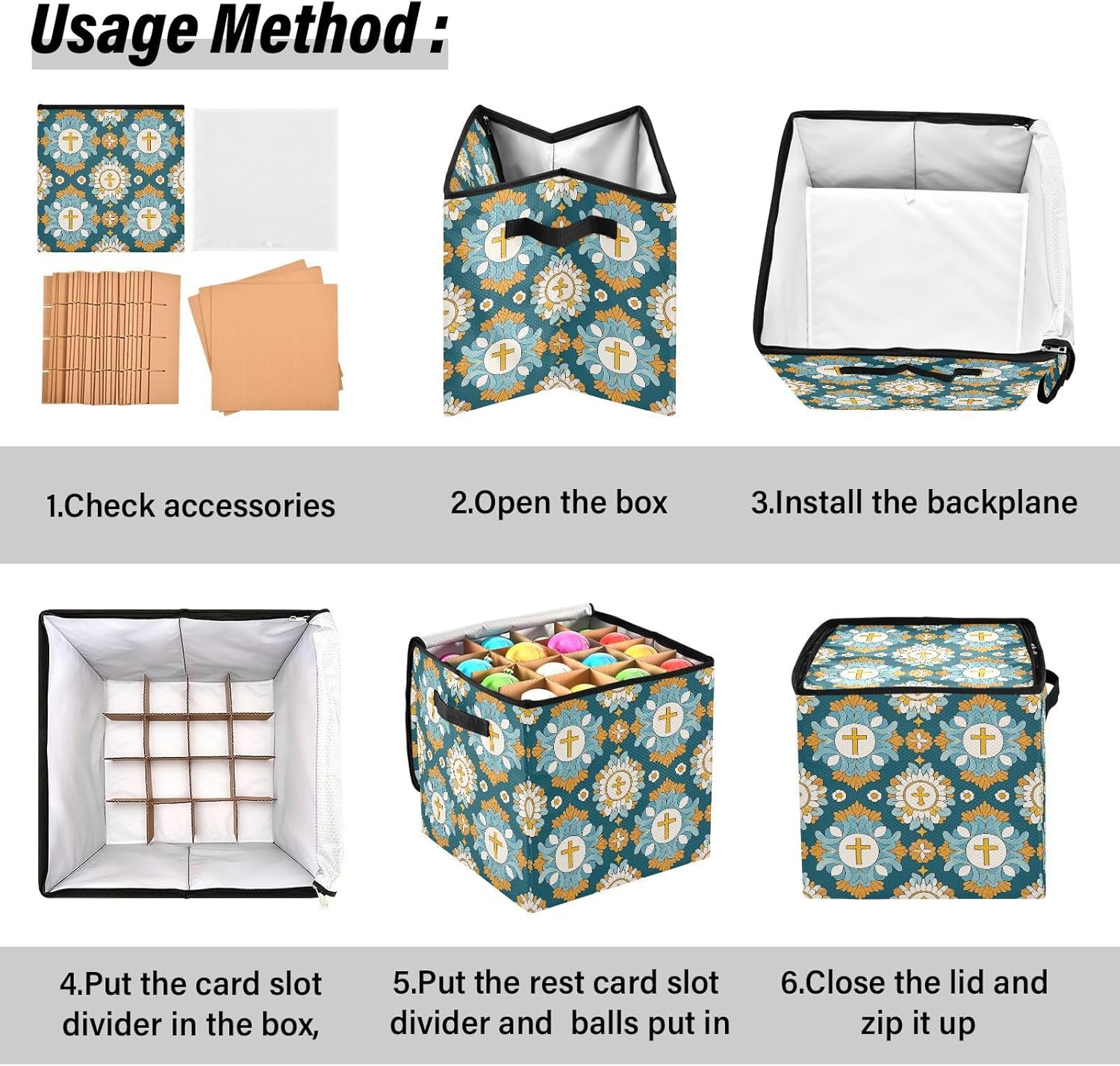 High Capacity Christmas ornament storage containers Holds Up to 64, Two Handles sturdy Holiday Storage Case with Lid,Cross Floral Blue Yellow