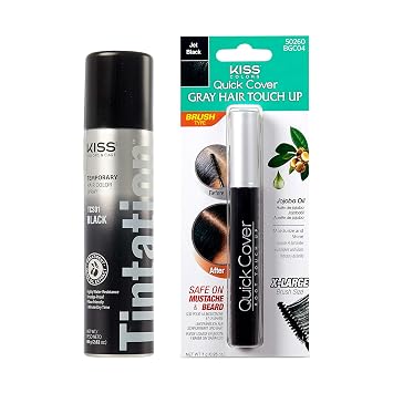 KISS Tintation Root Cover Up Gray Concealer Spray & Mascara Water-Resistant Smudge-Proof Easy Temporary Hair Color Change Black