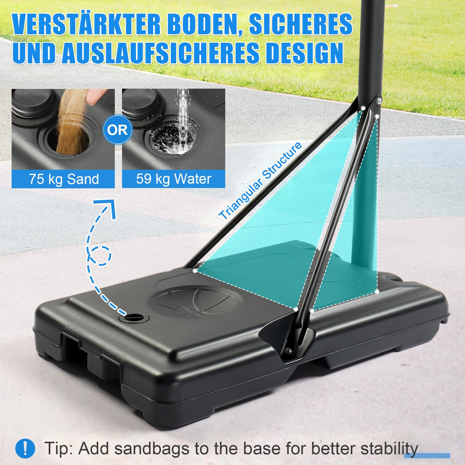 Basketballkorb Outdoor mit Ständer & Rollen, 135-305 cm Höhe, Basketball für Erwachsene & Kinder, Basketballständer Höhenverstellbarer für Garten und Hof