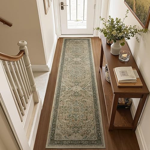 Miniatura 38 de Alfombras Redondas Beige de 4 pies, Alfombra Circular Pequeña Antideslizante Lavable de Pelo Bajo y Fina para Entrada, Cocina, Comedor, Alfombra