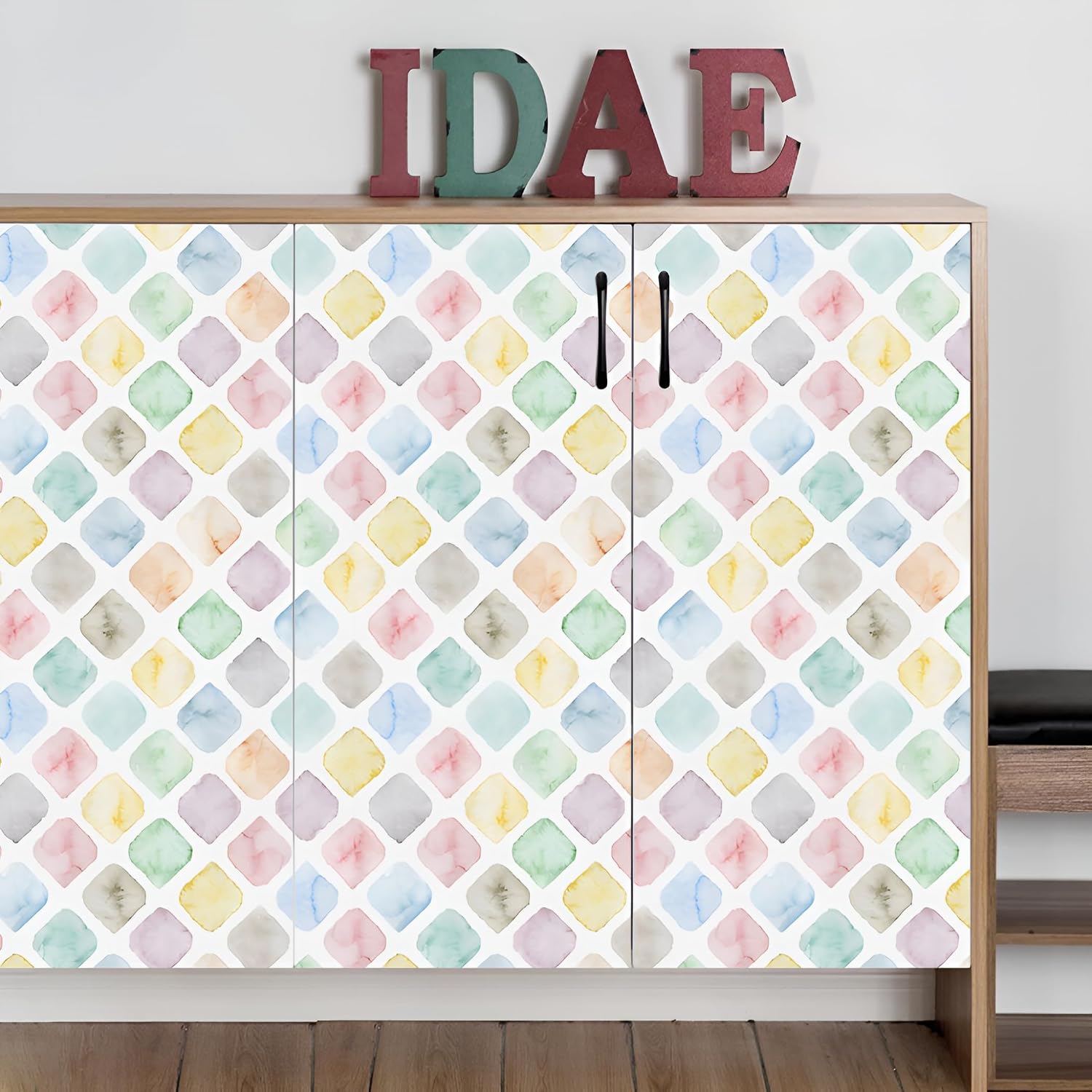 Diamond Geometric Wallpaper Peel and Stick Arc Rhombus Self-Adhesive Wallpaper Square Removable Contact Paper Renter Friendly for Bathroom Nursery Kids Room DIY Wall Decor 17.7inch x 118inch