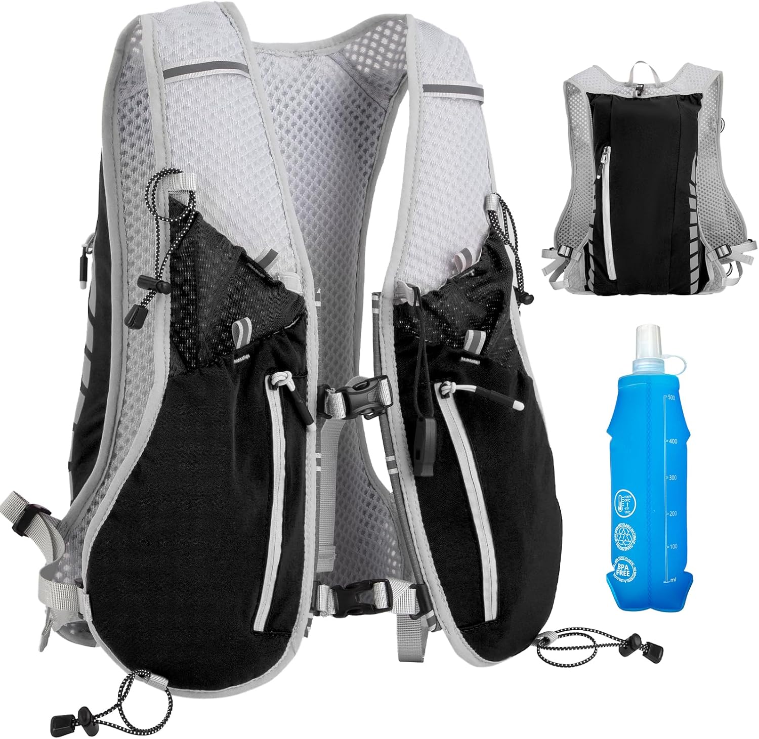NONSAR Running Vest for Men Women, Running Vest Backpack, Lightweight Pack with 500ml Soft Flask, Adjustable Chest Straps and Reflective Running Hydration Vest for Running Hiking Cycling Camping