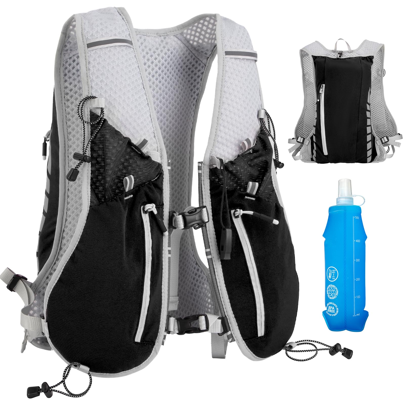 NONSAR Running Vest for Men Women, Running Vest Backpack, Lightweight Pack with 500ml Soft Flask, Adjustable Chest Straps and Reflective Running