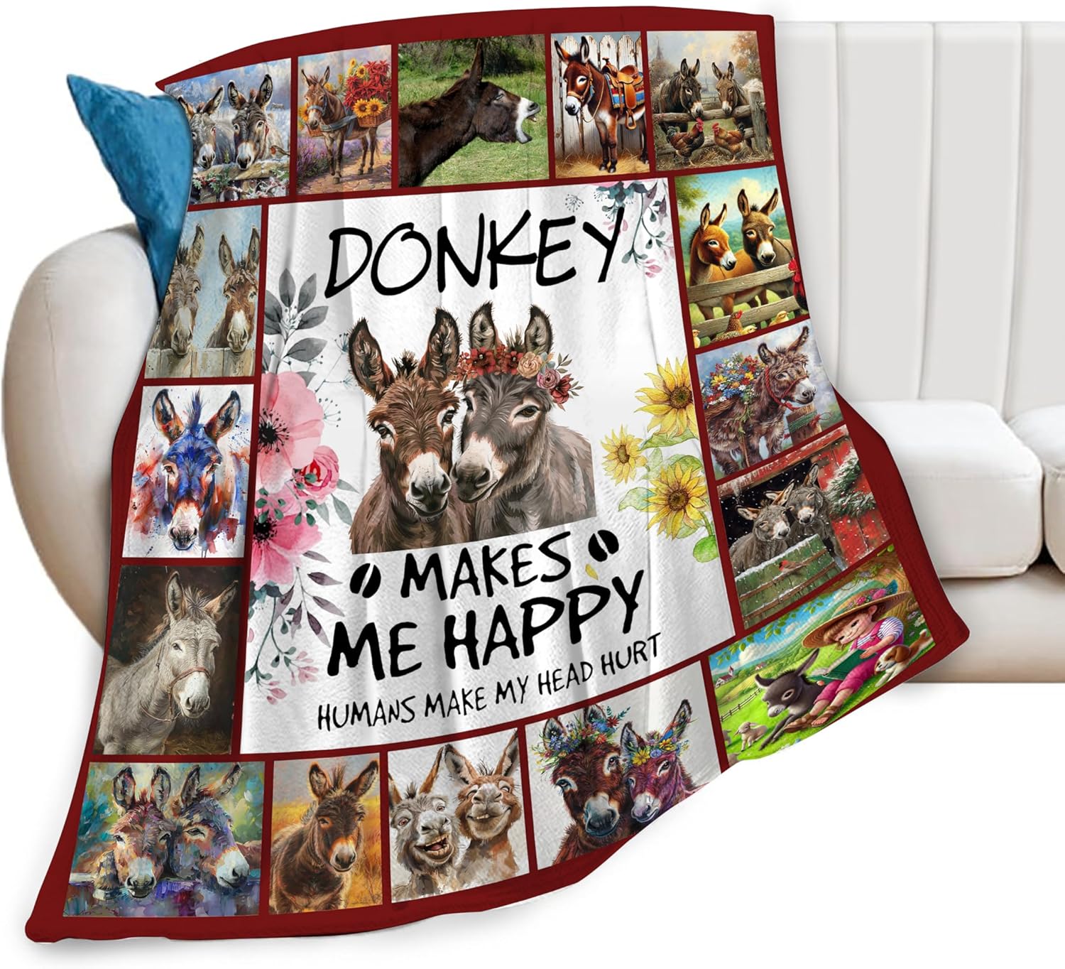 Donkey Blanket Soft Cozy Donkey Plush Throw Blanket Farm Donkey Bedding Stuff Decor Warm Lightweight Animal Flannel Fleece Blanket Gifts for Lover Girls Kids Boys Women Adults 50"x60"