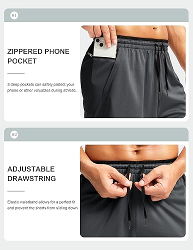 Miniatura 5 de G Gradual Pantalones cortos largos de baloncesto para hombre con bolsillo con cremallera de 11 pulgadas, de secado rápido, pantalones cortos