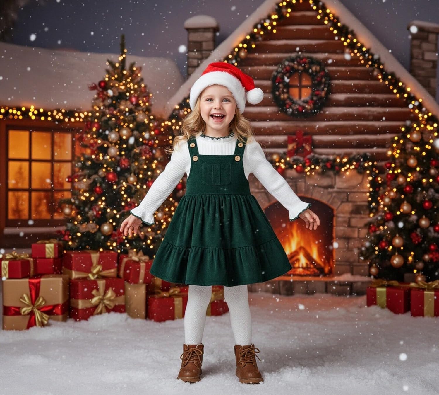 Happy Town Toddler Girl Clothes Long Sleeve Fall Outfits Ruffle Ribbed Floral Tops Overall Dress Set with Pocket - Image 2