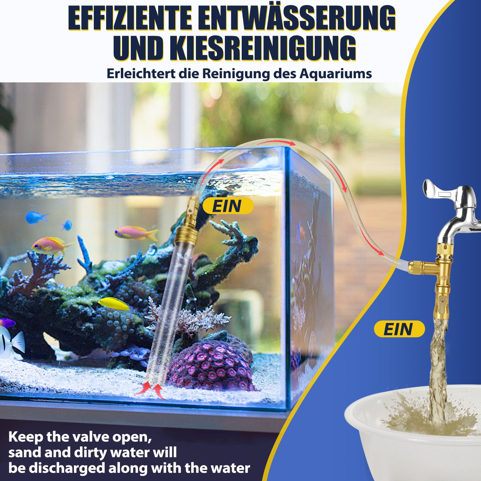 GADFISH Aquarium-Staubsauger, Kiesreiniger für Aquarien mit 9m PVC-Schlauch, Kiesreiniger für Siphon-Aquarienreiniger, 3 Arten von adaptern, zum Reinigen von Kies und Sand im Aquarium
