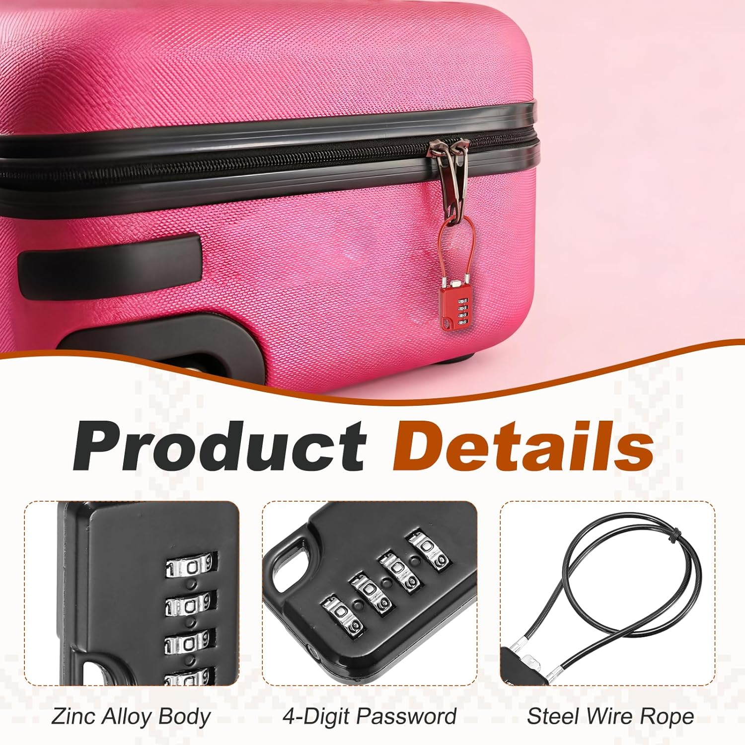 PATIKIL Combination Padlock (15.8 Inch, Black) (2 Pcs), 4-Digit Combo Padlock Luggage Locks with Coated Steel Wire Rope, Suit for Gym Locker/Fence/Storage/Backpack/Toolbox/Cabinets