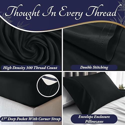 Miniatura 3 de DECOLURE 100% viscosa orgánica derivada de sábanas de bambú, tamaño King, 4 piezas, ultra suaves y lujosamente refrescantes, bolsillo profundo de 17