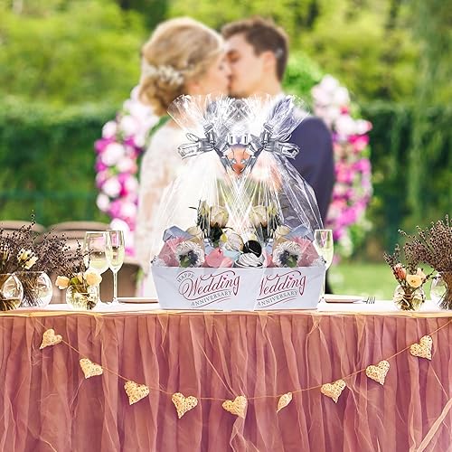 Miniatura 6 de MADHOLLY Juego de 6 cestas vacías para regalos, resistente juego de cesta de regalo de papel kraft con envoltura de celofán y lazos para Navidad,