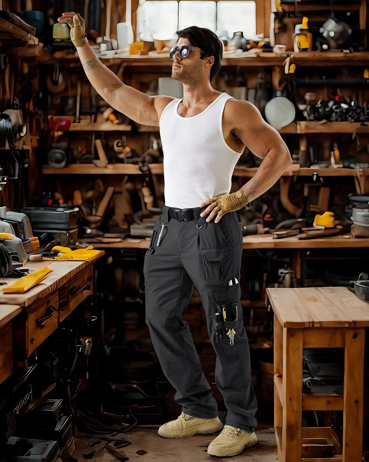 IGOLUMON Men's Stretch Tactical Work Pants, Breathable Ripstop Cargo Pants with 15 Pockets, Construction EDC Hiking Pants - Image 3