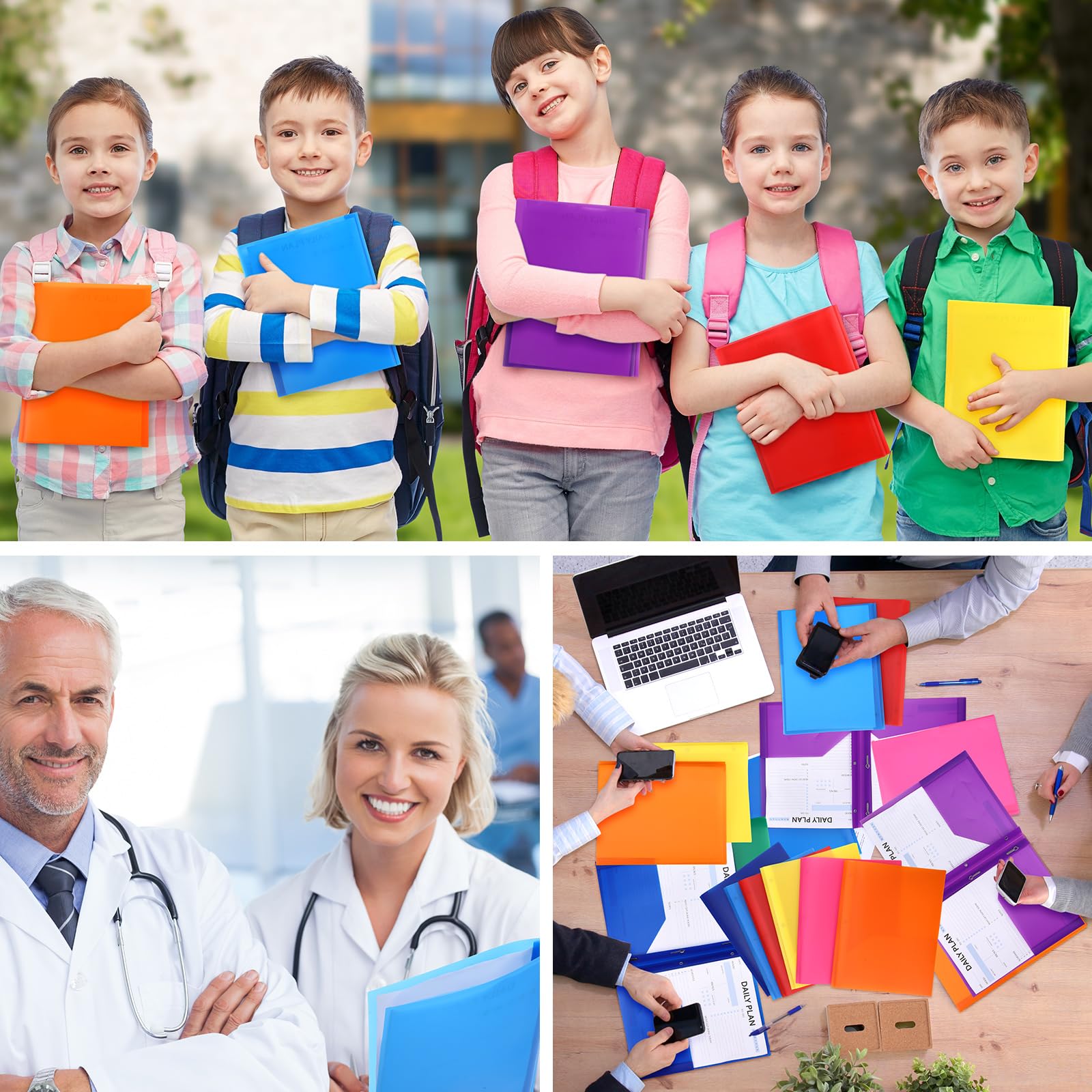 Cholemy Lot de 72 dossiers de poche en plastique robuste avec fente pour cartes de visite et 3 attaches pour l'école et le bureau (mignon)