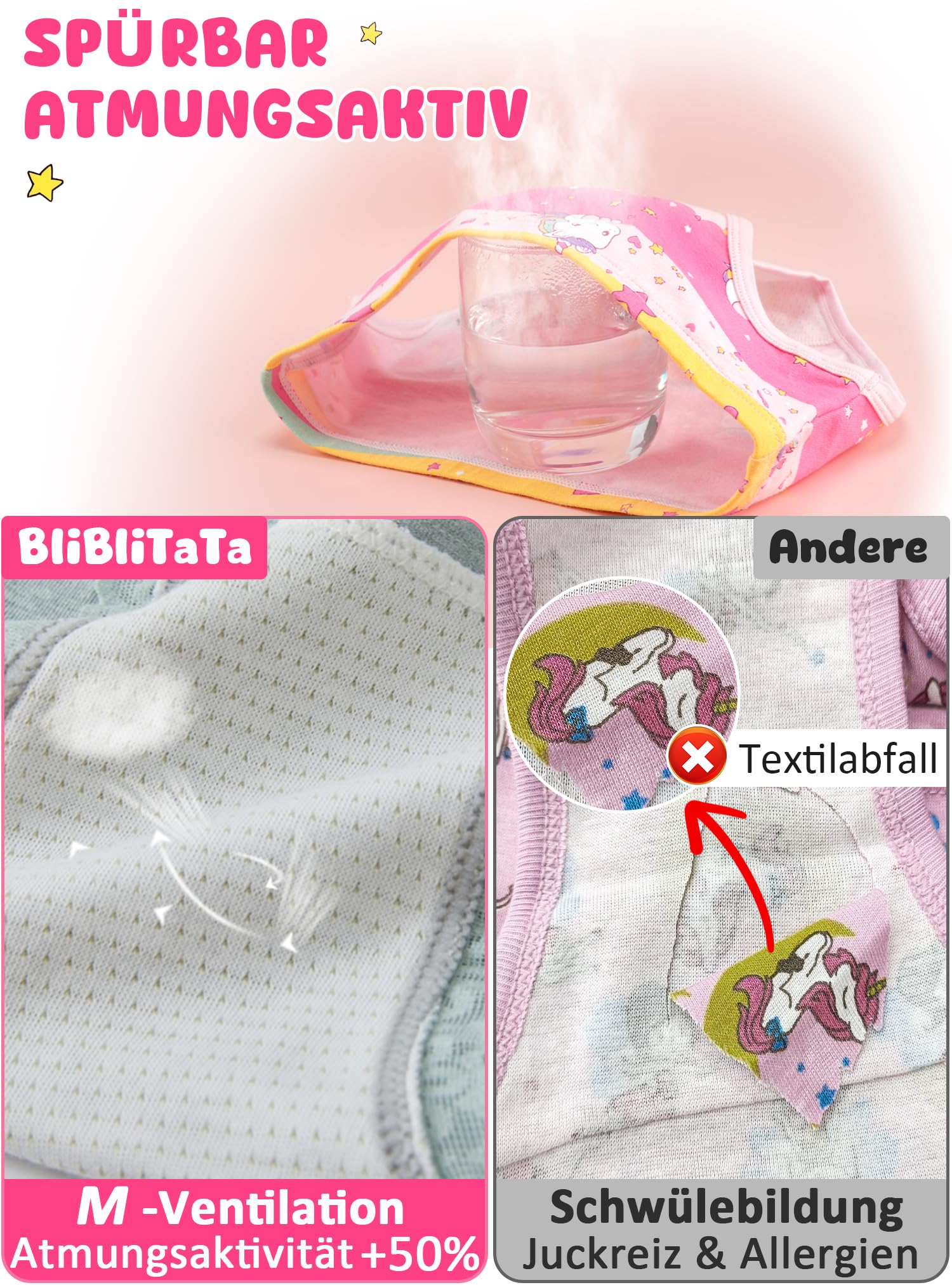 Mädchenunterwäsche,Weiche,Nahtlose Baumwoll-Unterhosen für Kleinkinder&Größere Kinder,Atmungsaktive Slips,8er-Pack
