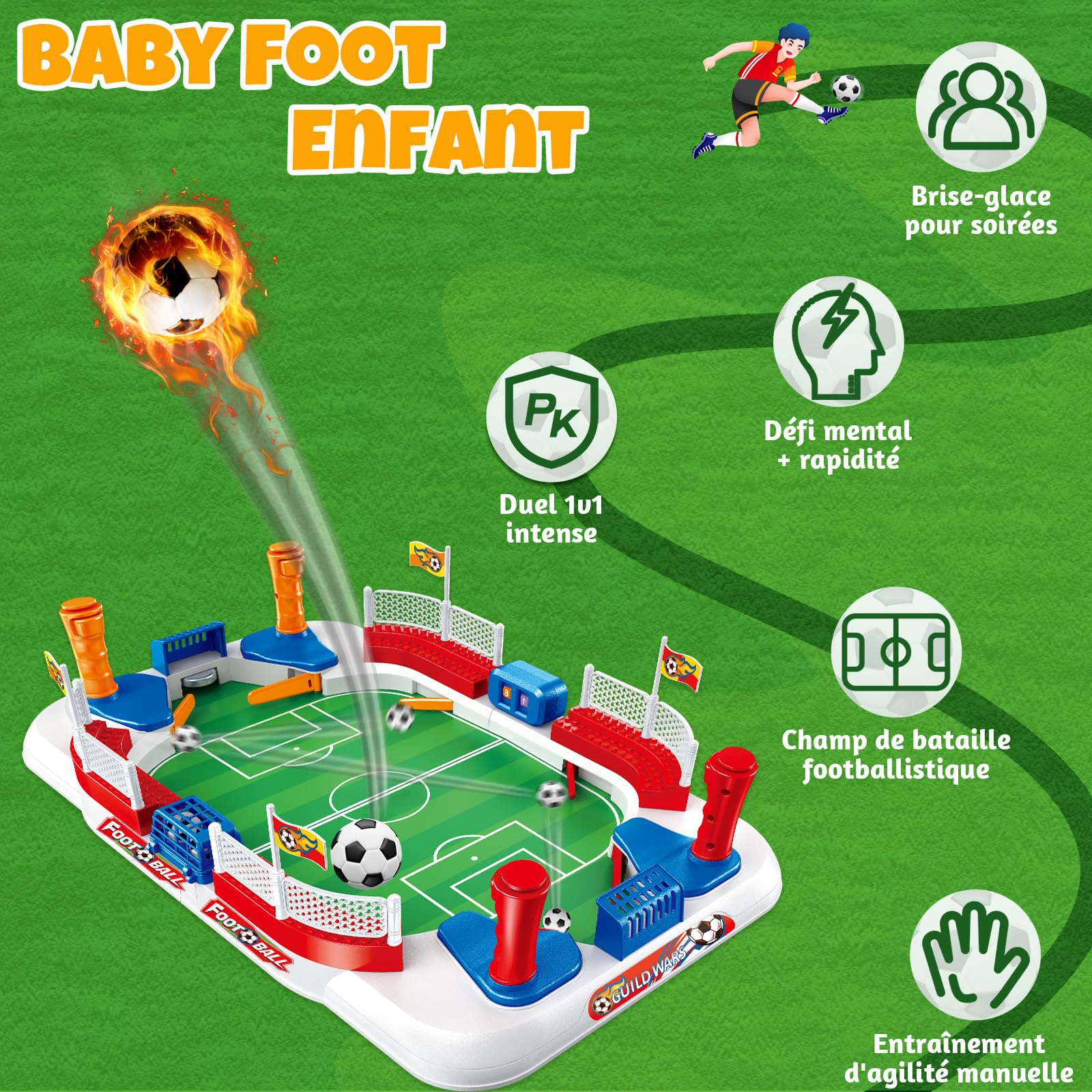 Baby Foot Enfant, 55 × 31 Mini Babyfoot, Jeu Foot, avec 8 Football, Compteur Manuel, Autocollant, Jeux de Société Enfant Cadeau Foot pour 4 5 6 7 8 9 10 Ans