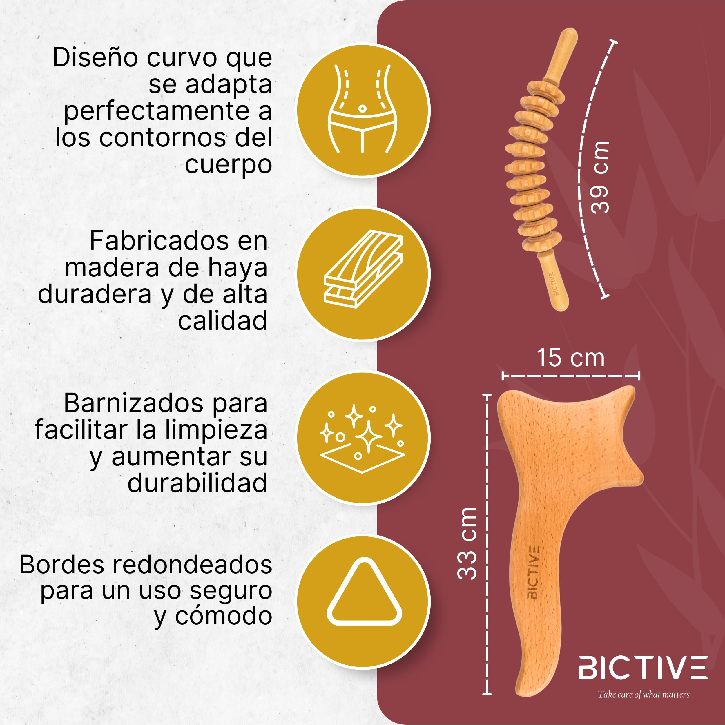 Kit Rodillo Curvo y Tabla de Drenaje Linfatico de Maderoterapia Calidad Profesional. Masajeador Anticelulitico Reductor, Rodillo de Madera para Masaje de Piernas, Abdomen, Corporal Celulitis